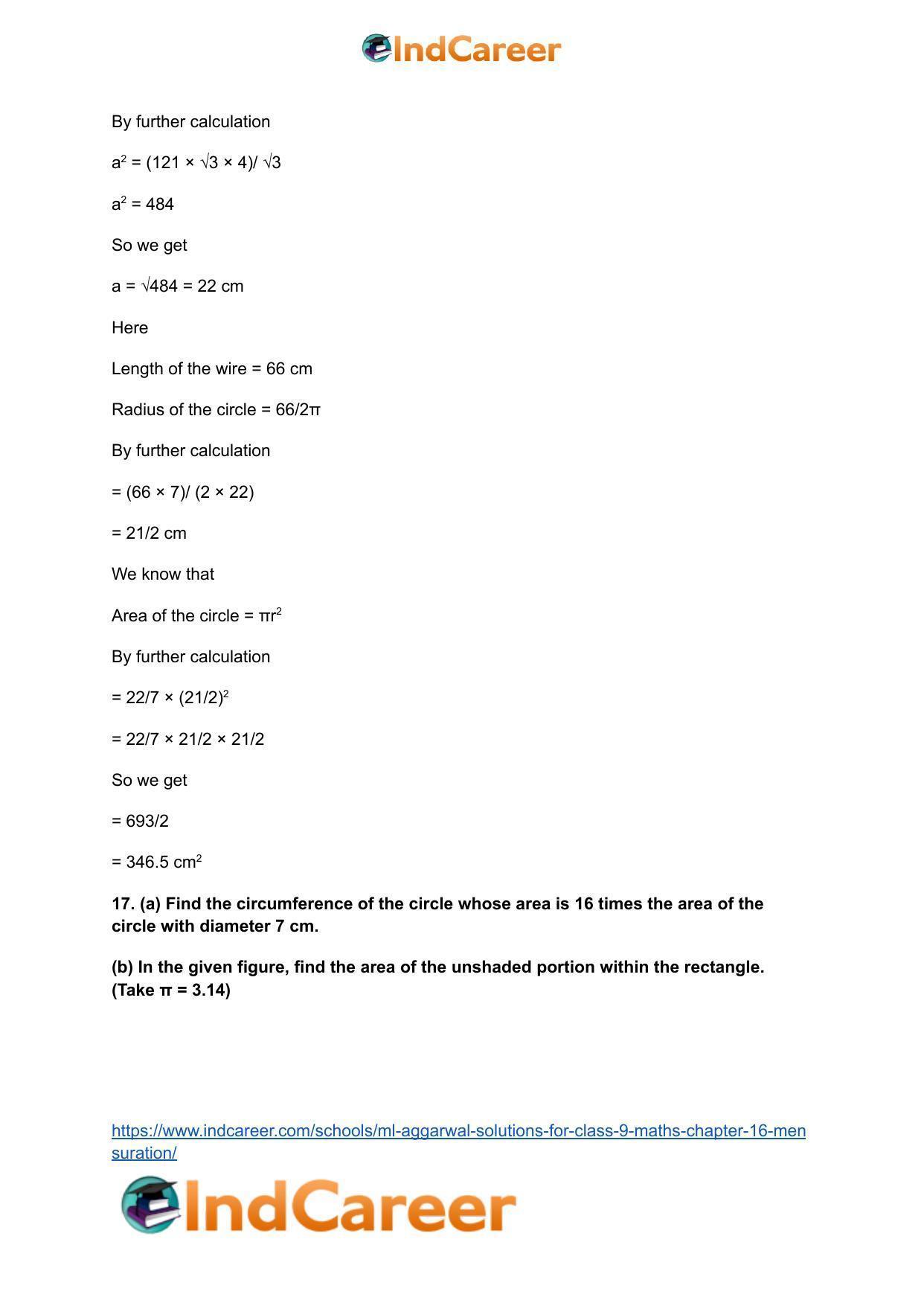 ML Aggarwal Solutions for Class 9 Maths Chapter 16- Mensuration - Page 138