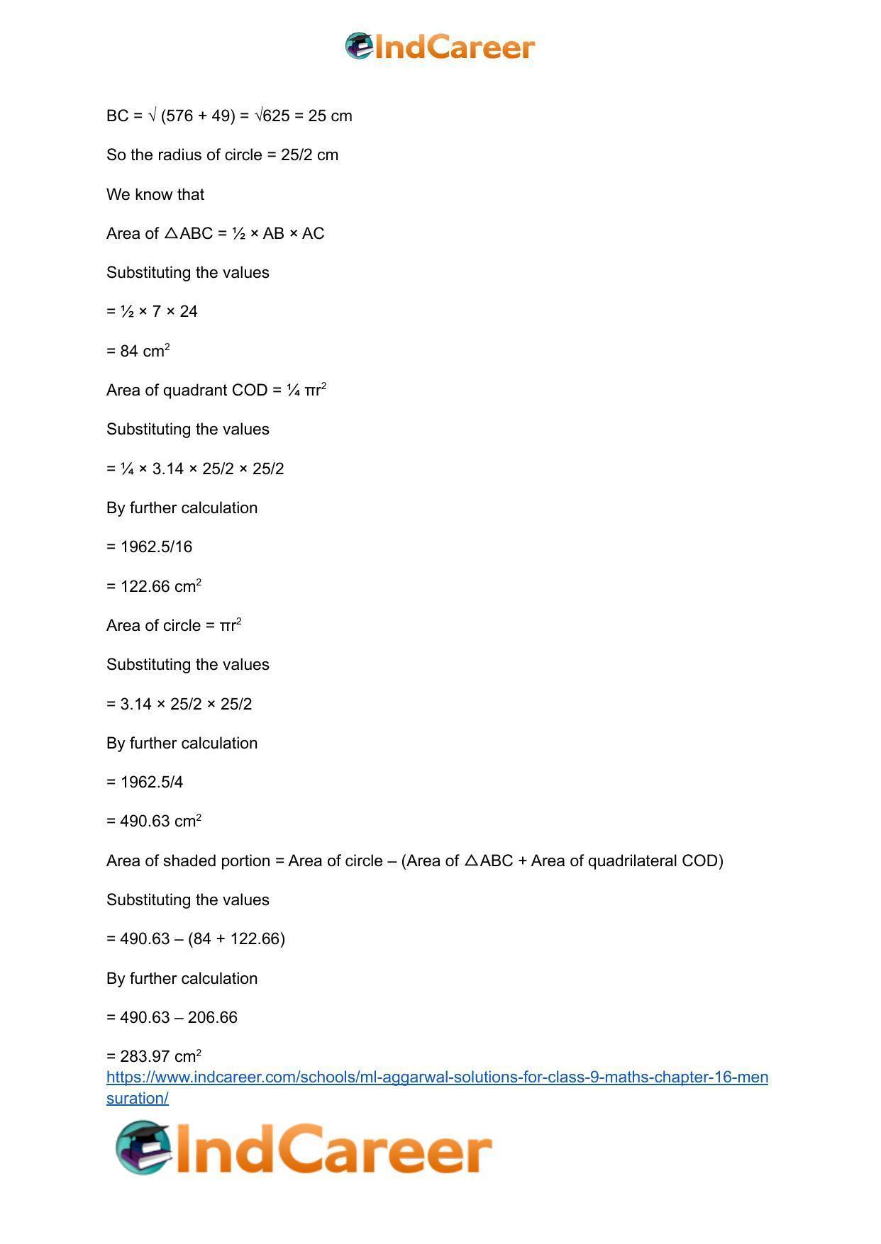 ML Aggarwal Solutions for Class 9 Maths Chapter 16- Mensuration - Page 172