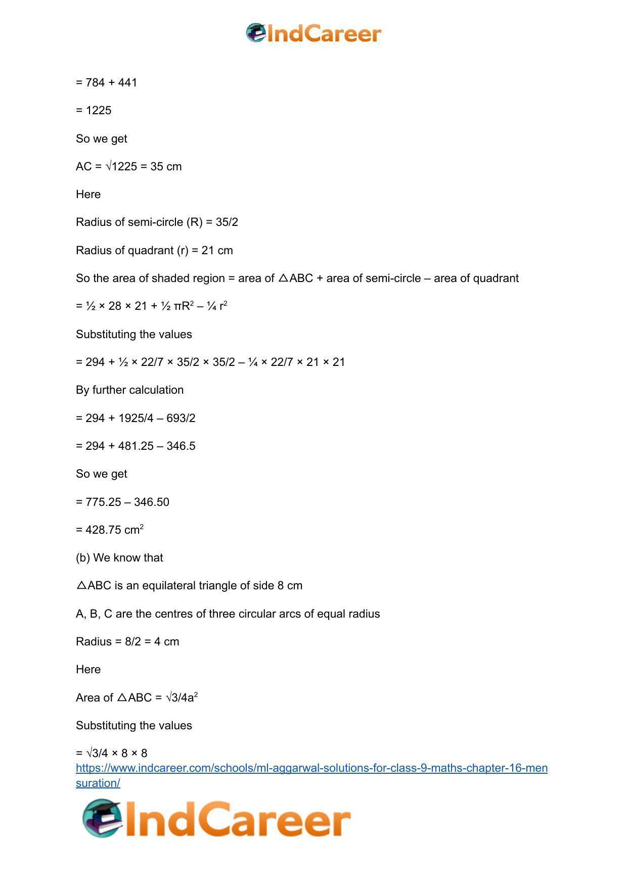 ML Aggarwal Solutions for Class 9 Maths Chapter 16- Mensuration - Page 184