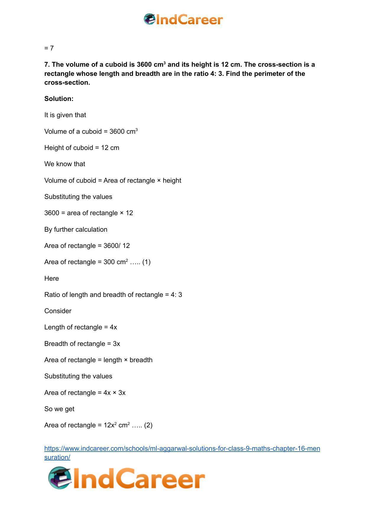 ML Aggarwal Solutions for Class 9 Maths Chapter 16- Mensuration - Page 195