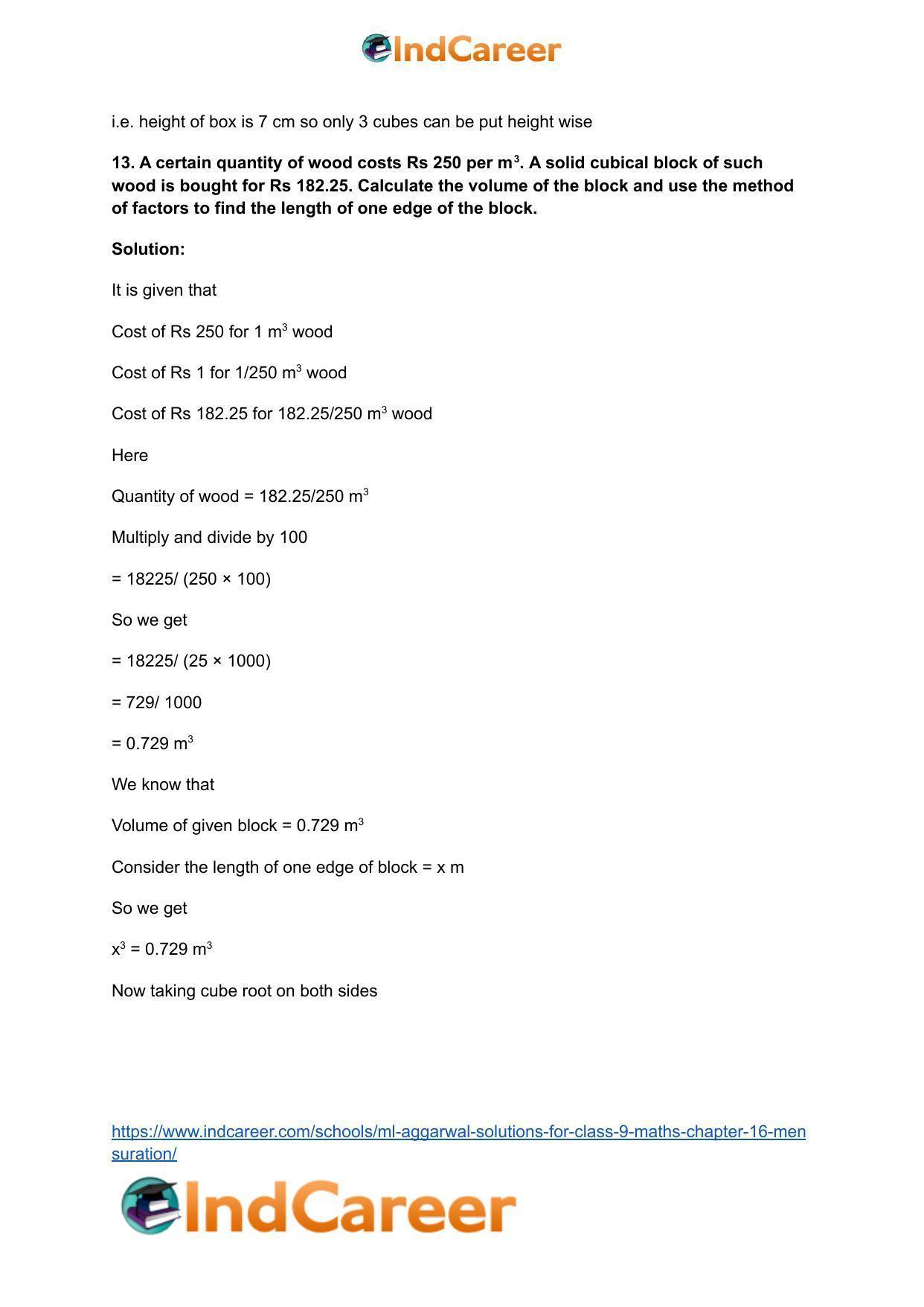 ML Aggarwal Solutions for Class 9 Maths Chapter 16- Mensuration - Page 200