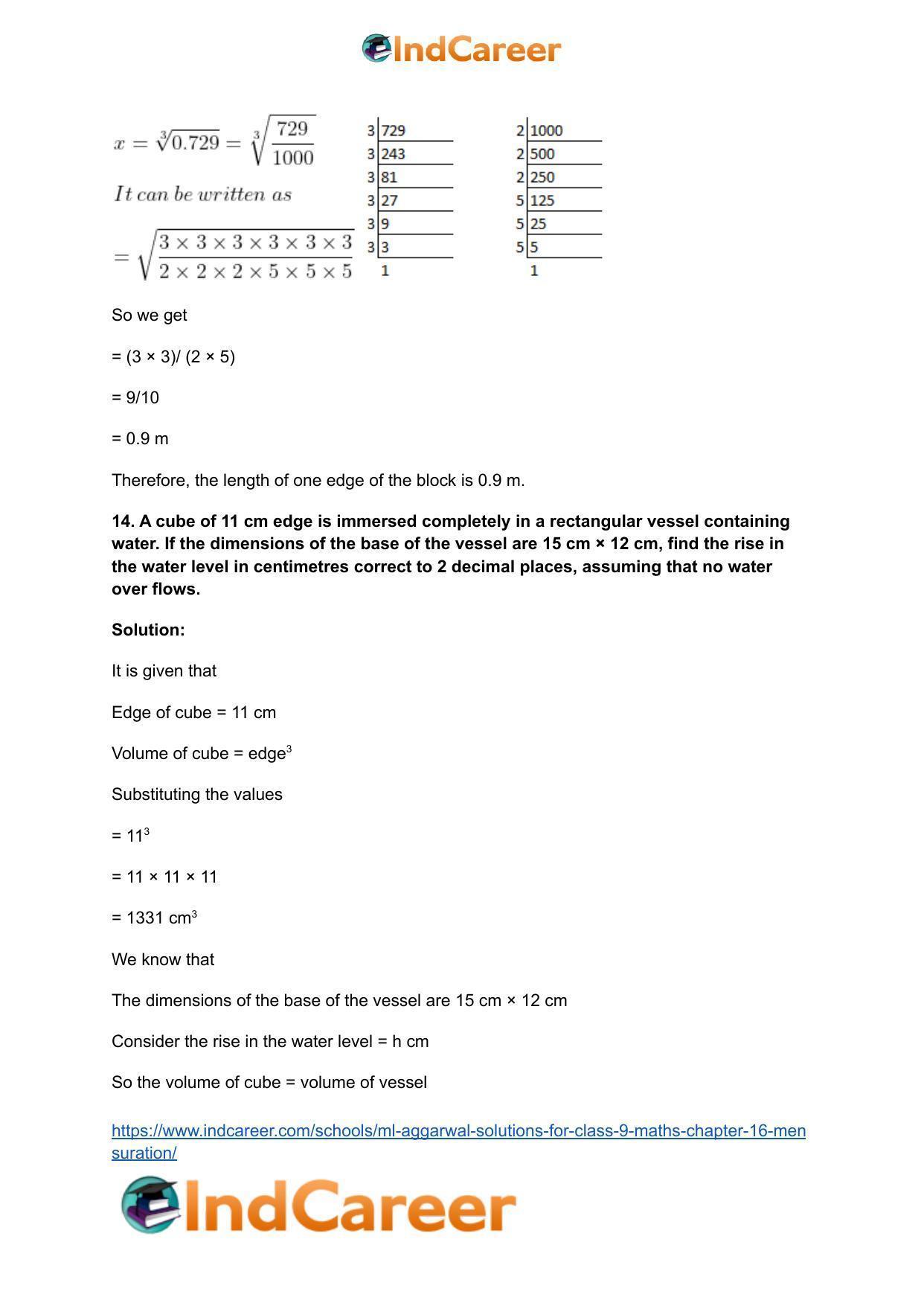 ML Aggarwal Solutions for Class 9 Maths Chapter 16- Mensuration - Page 201