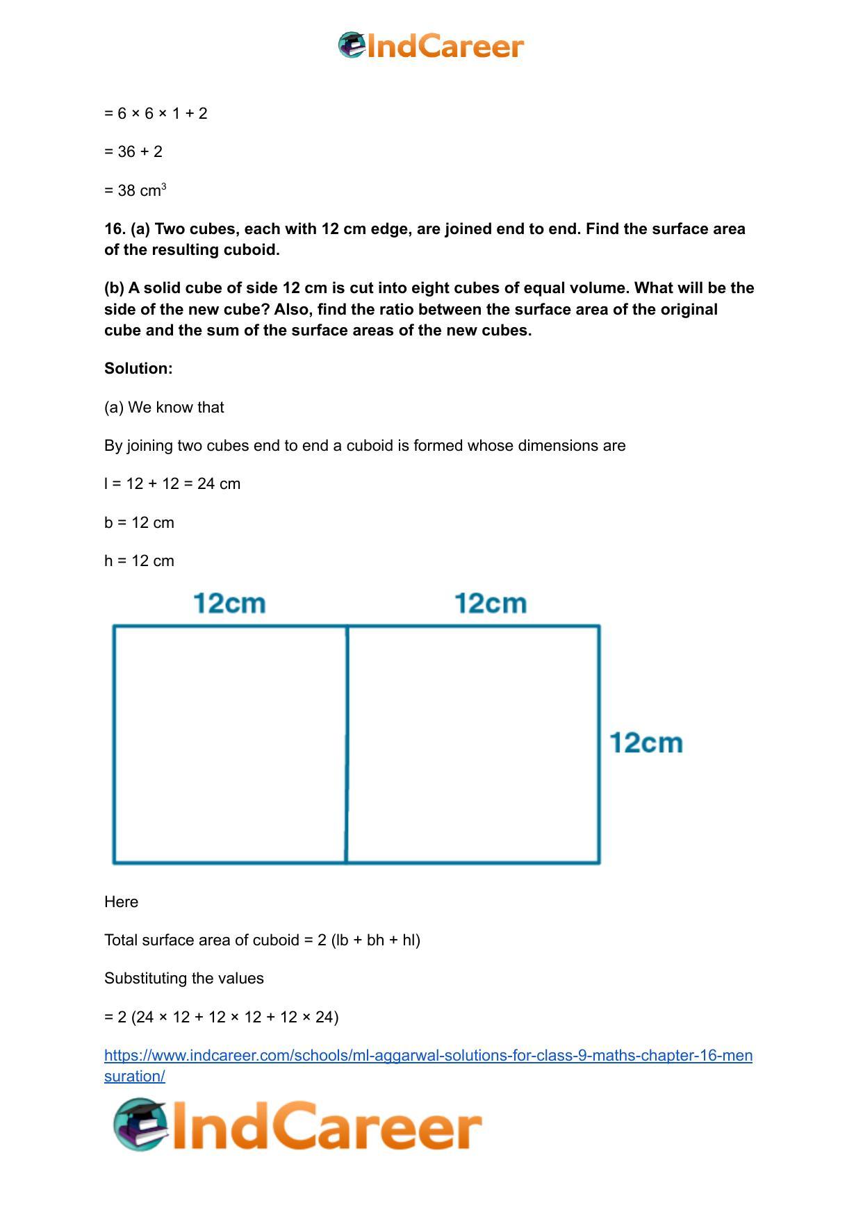 ML Aggarwal Solutions for Class 9 Maths Chapter 16- Mensuration - Page 203