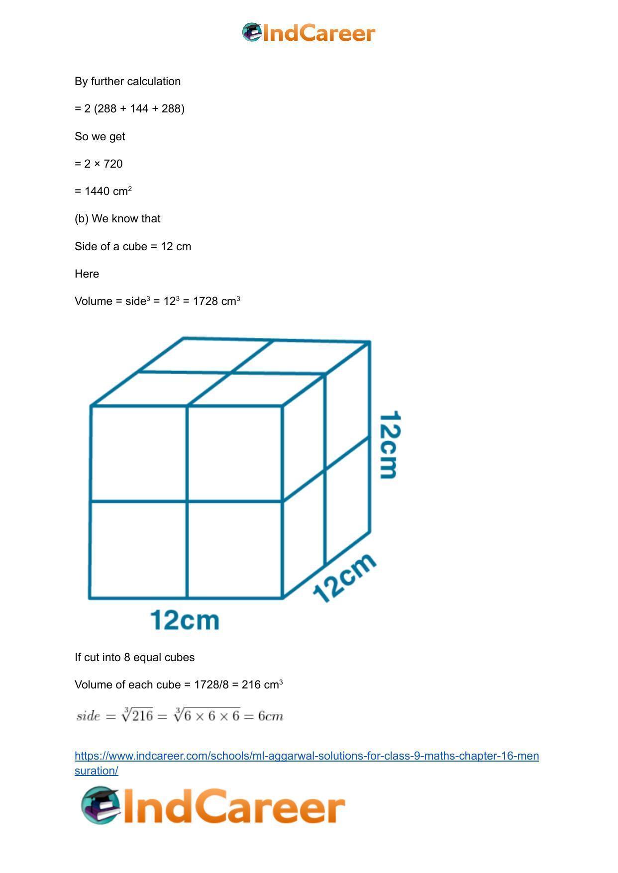 ML Aggarwal Solutions for Class 9 Maths Chapter 16- Mensuration - Page 204