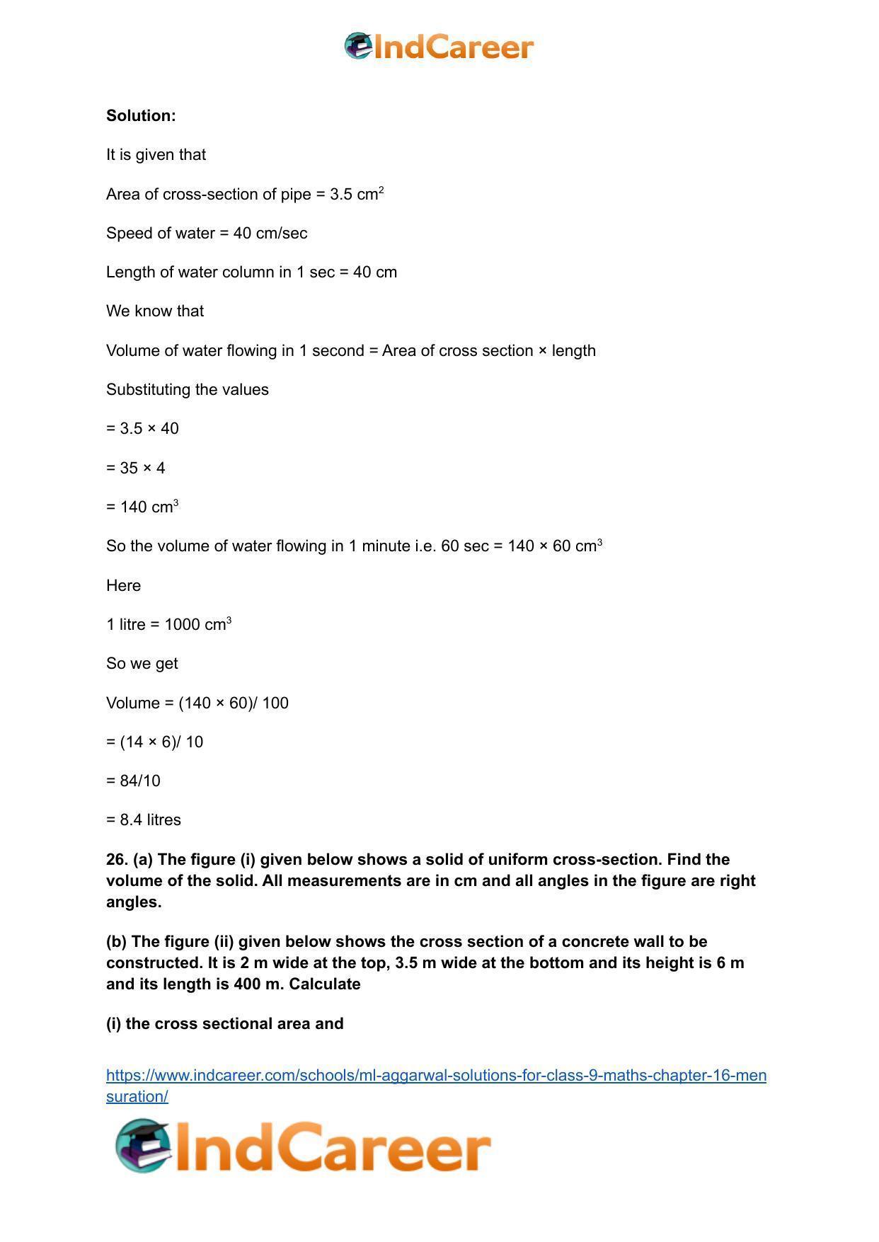 ML Aggarwal Solutions for Class 9 Maths Chapter 16- Mensuration - Page 214