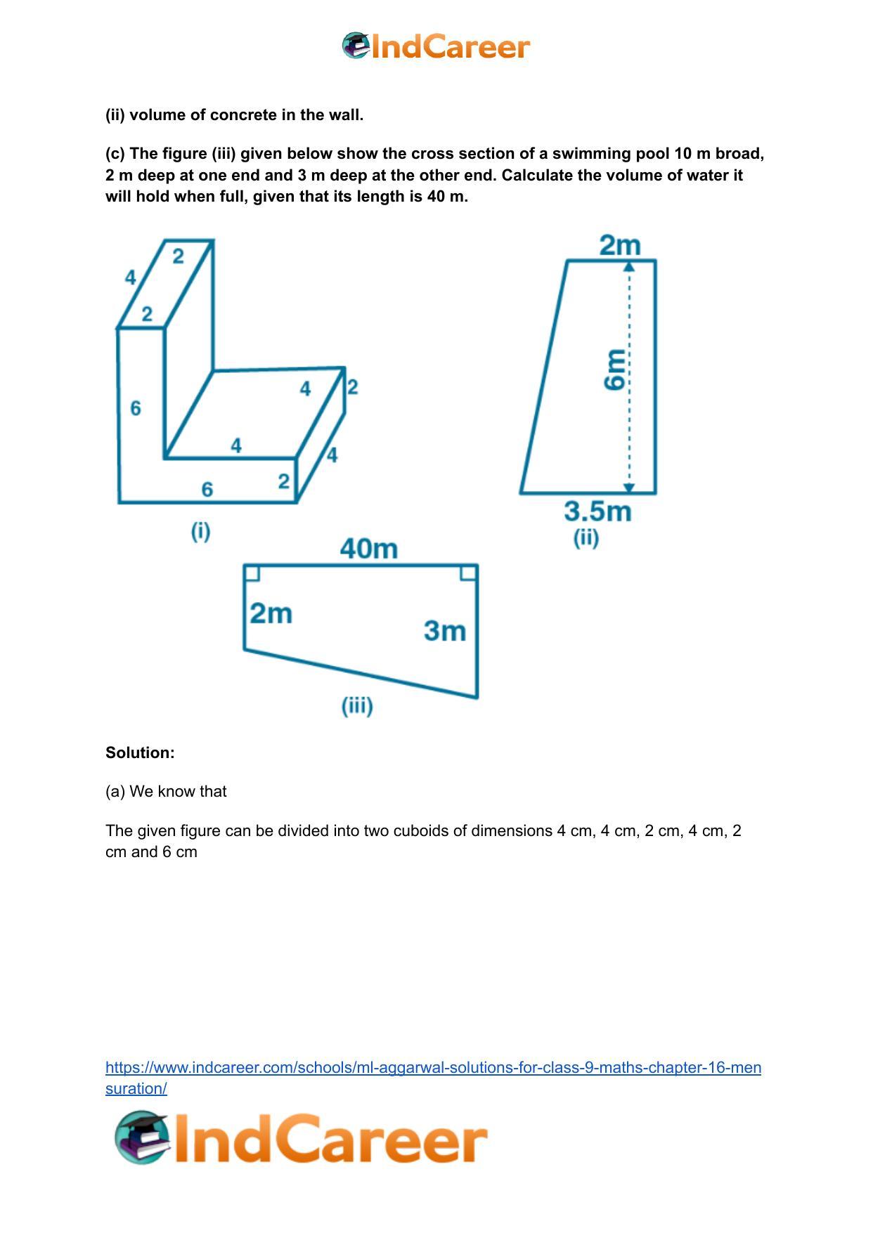 ML Aggarwal Solutions for Class 9 Maths Chapter 16- Mensuration - Page 215