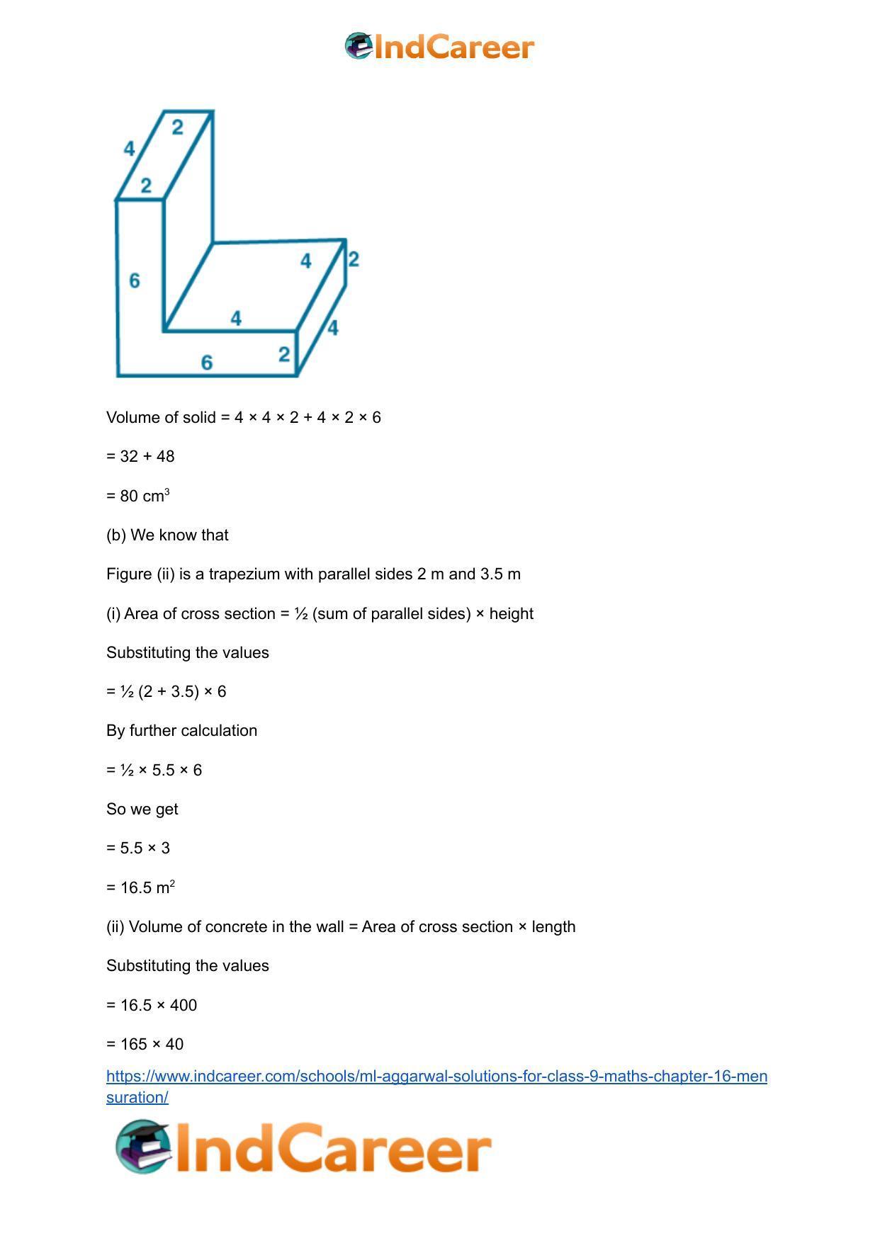 ML Aggarwal Solutions for Class 9 Maths Chapter 16- Mensuration - Page 216