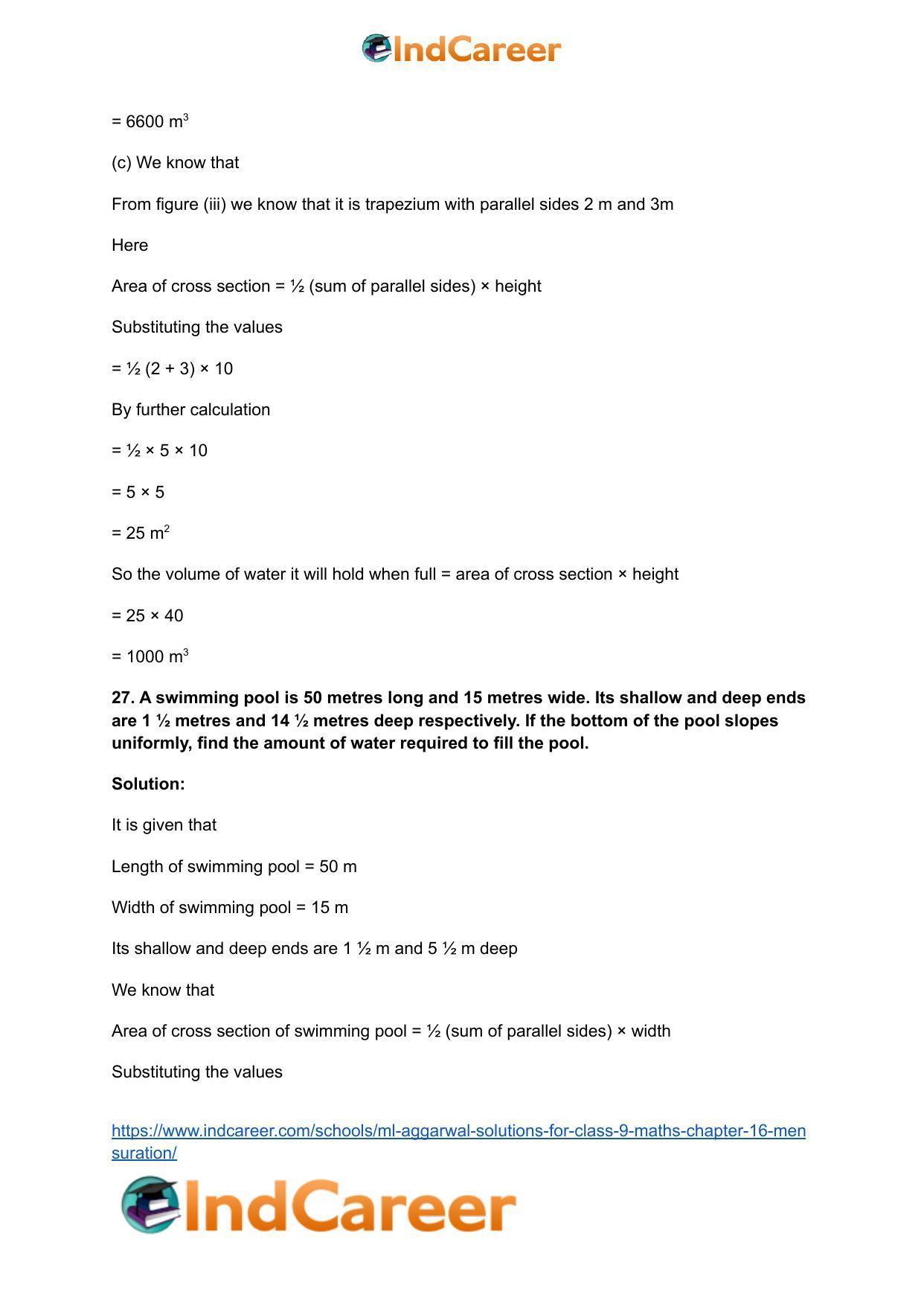 ML Aggarwal Solutions for Class 9 Maths Chapter 16- Mensuration - Page 217