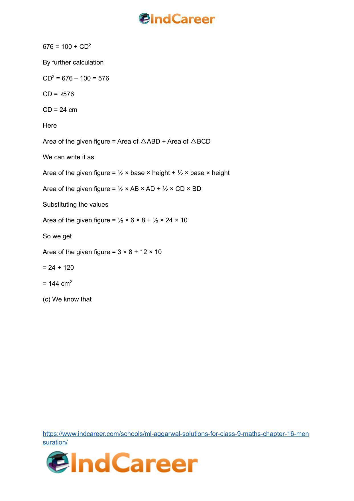 ML Aggarwal Solutions for Class 9 Maths Chapter 16- Mensuration - Page 224