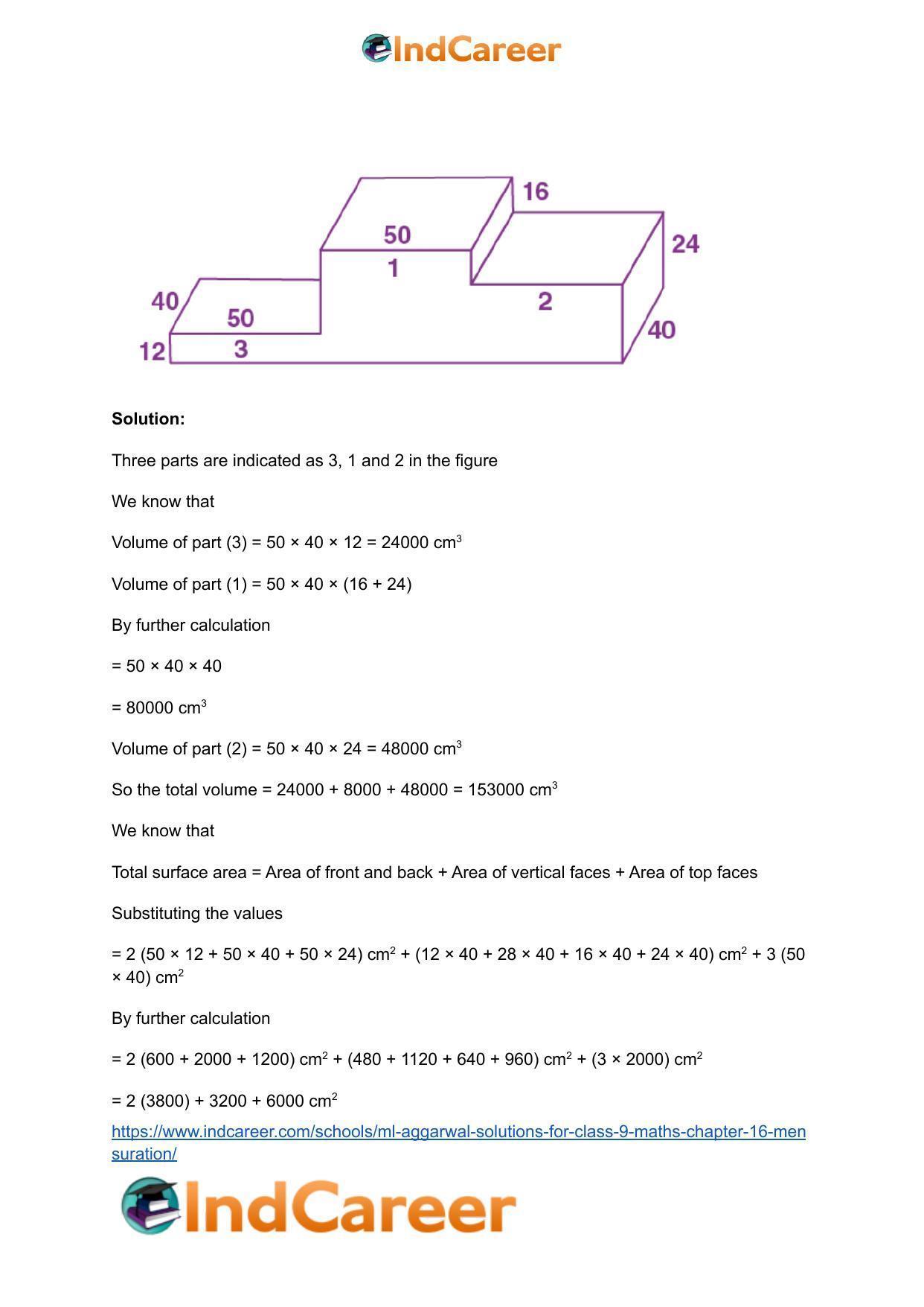 ML Aggarwal Solutions for Class 9 Maths Chapter 16- Mensuration - Page 251