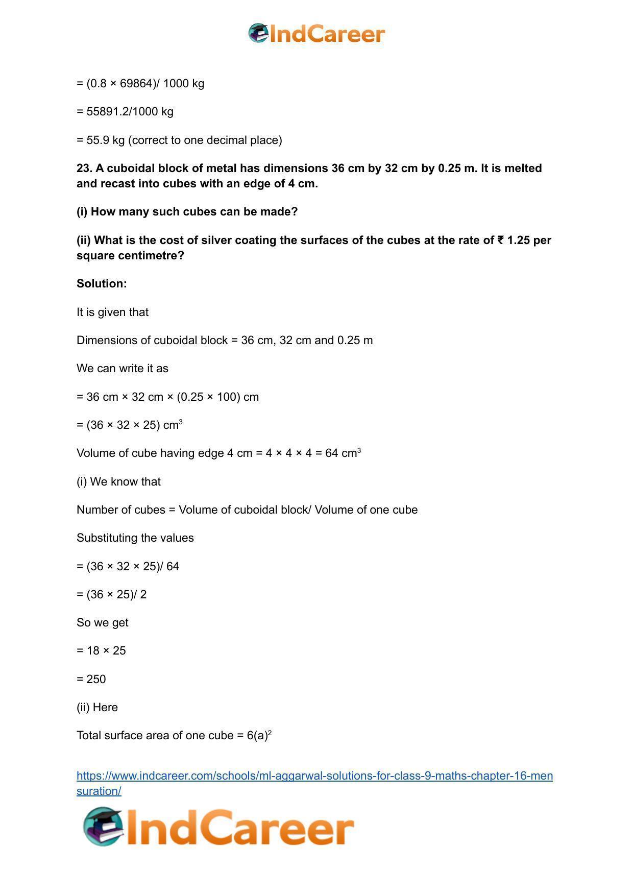 ML Aggarwal Solutions for Class 9 Maths Chapter 16- Mensuration - Page 253