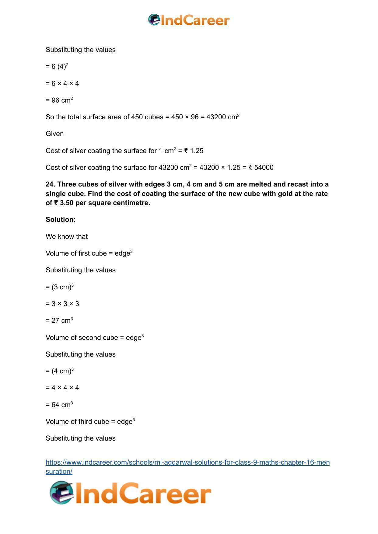 ML Aggarwal Solutions for Class 9 Maths Chapter 16- Mensuration - Page 254