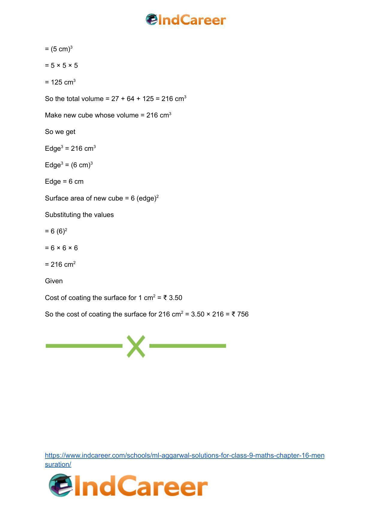 ML Aggarwal Solutions for Class 9 Maths Chapter 16- Mensuration - Page 255