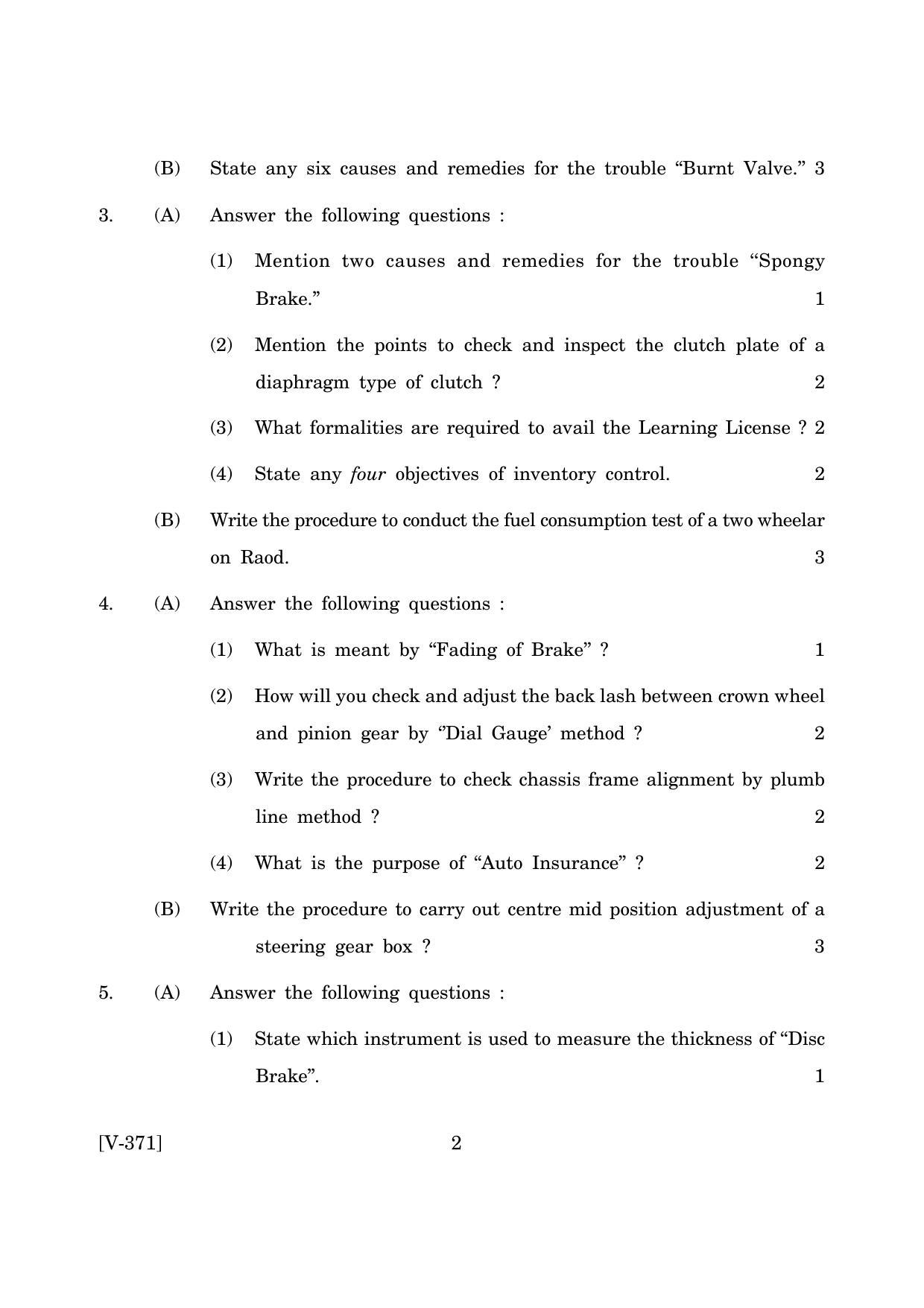 Goa Board Class 12 Auto Servicing & Garage Management June 2019 (June 2019) Question Paper - Page 2