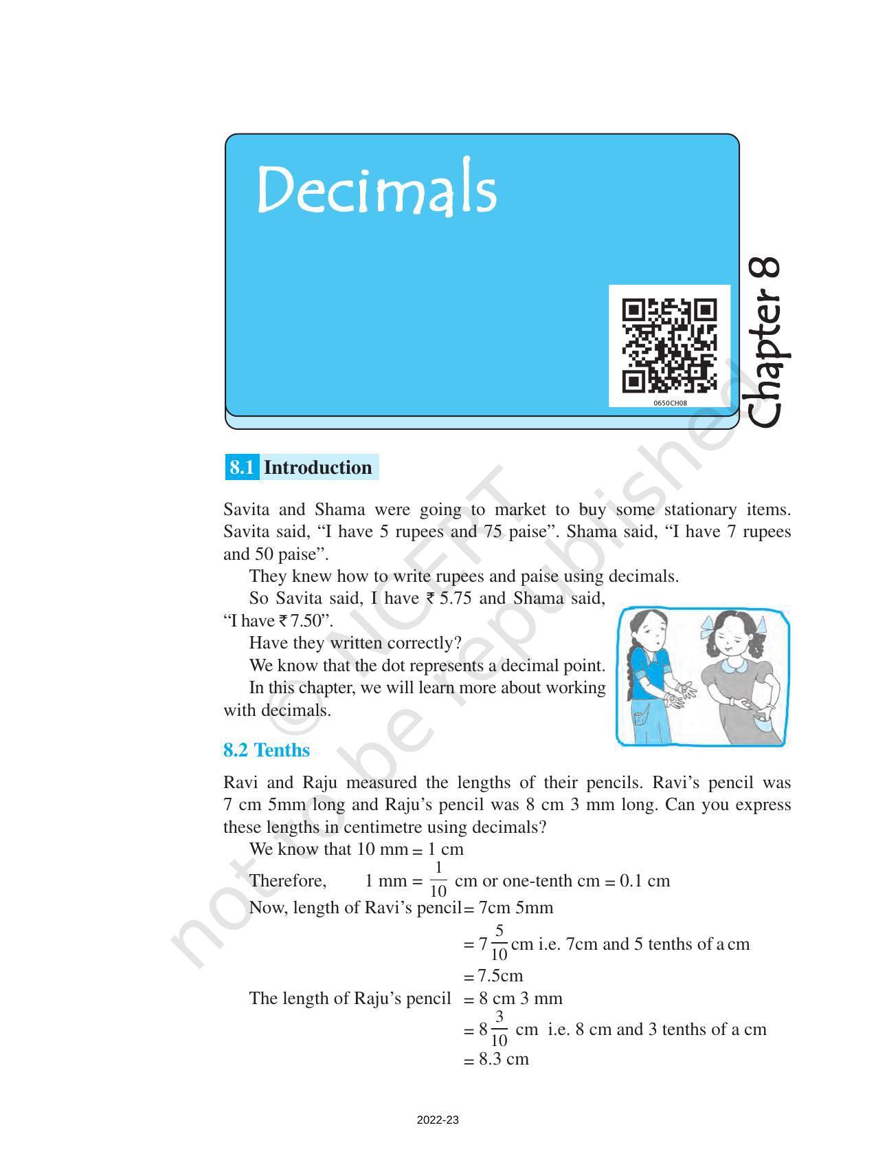 NCERT Book for Class 6 Maths: Chapter 8-Decimals - Page 1