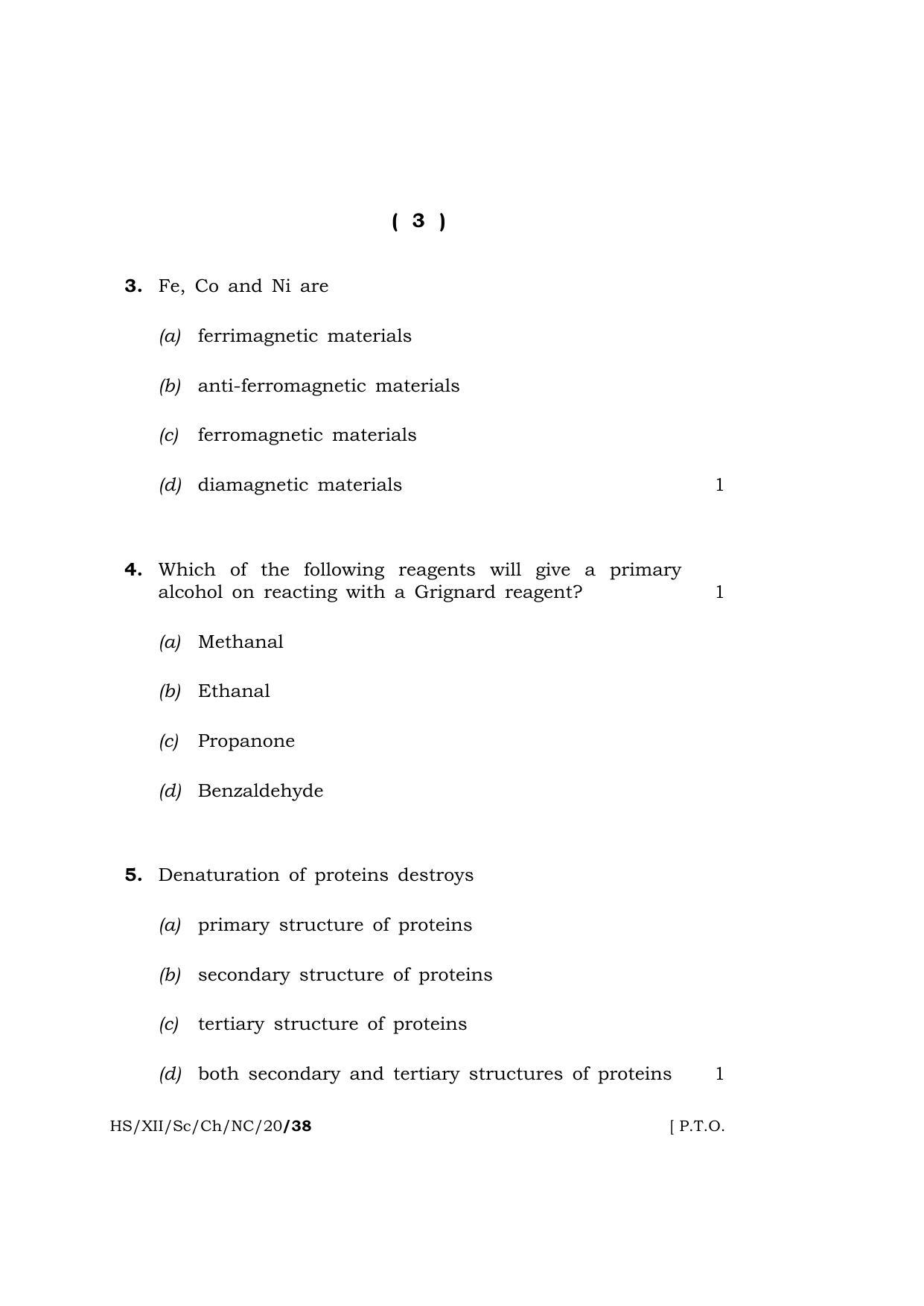 Meghalaya Board (MBOSE) Class 12 CHEMISTRY ( Theory ) ( New Course ) 2020 Question Paper - Page 3