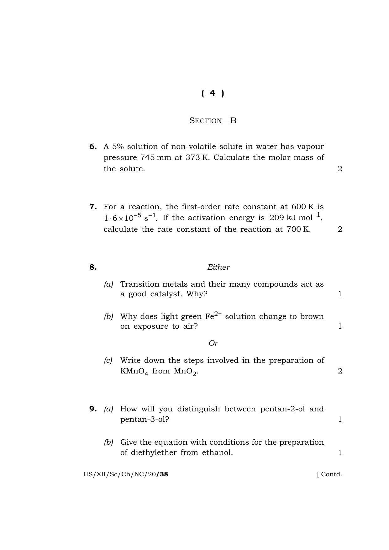 Meghalaya Board (MBOSE) Class 12 CHEMISTRY ( Theory ) ( New Course ) 2020 Question Paper - Page 4