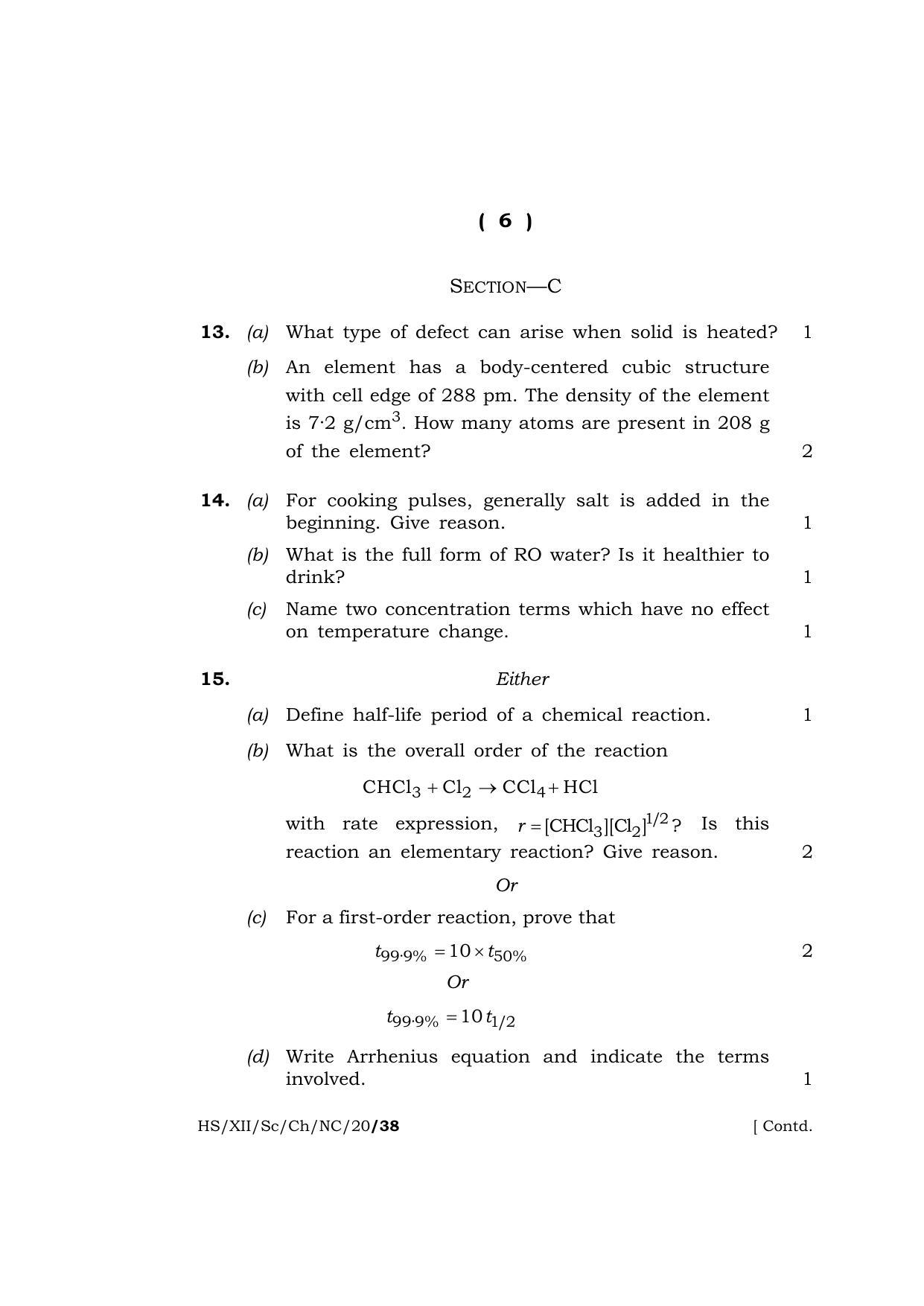 Meghalaya Board (MBOSE) Class 12 CHEMISTRY ( Theory ) ( New Course ) 2020 Question Paper - Page 6