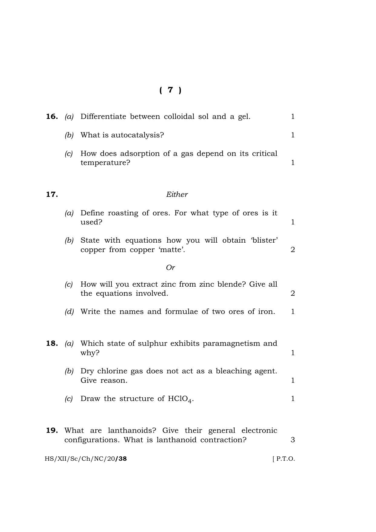 Meghalaya Board (MBOSE) Class 12 CHEMISTRY ( Theory ) ( New Course ) 2020 Question Paper - Page 7