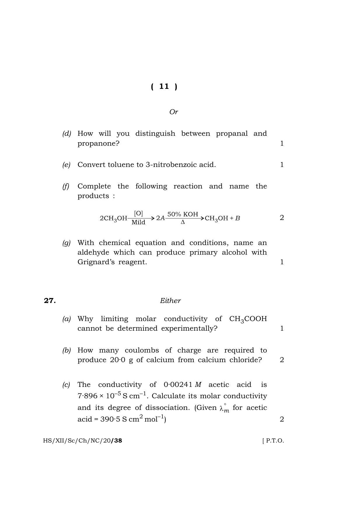 Meghalaya Board (MBOSE) Class 12 CHEMISTRY ( Theory ) ( New Course ) 2020 Question Paper - Page 11