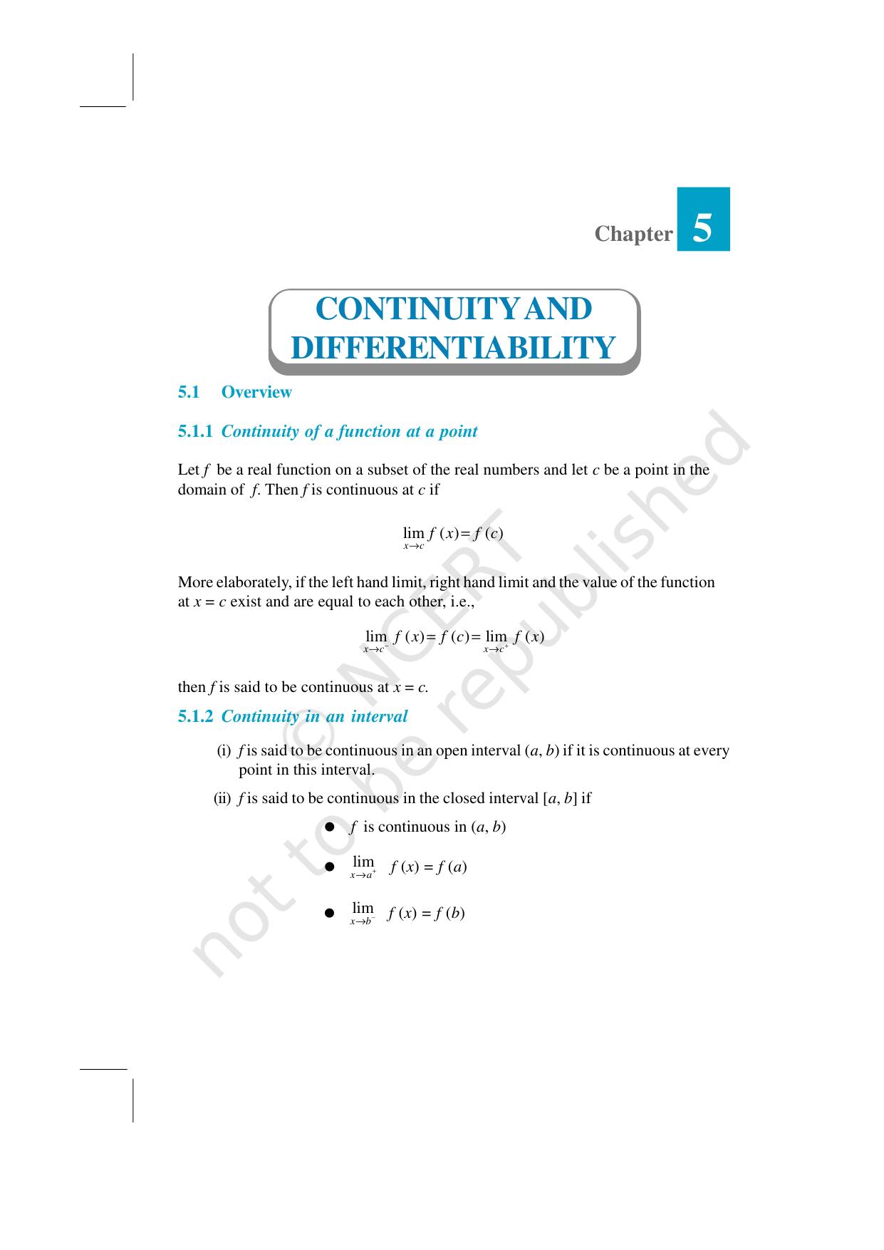 NCERT Exemplar Class 12: Mathematics Unit 5 (Continuity And Differentiability) - Page 1