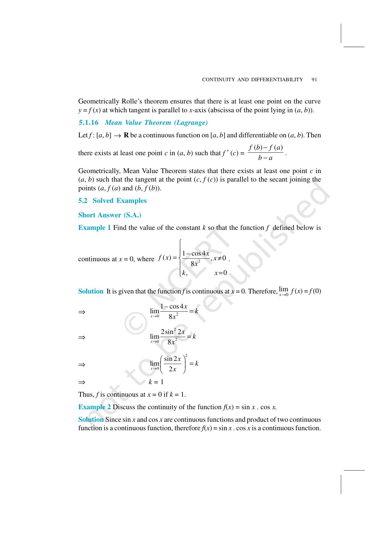 NCERT Exemplar Class 12: Mathematics Unit 5 (Continuity And Differentiability) - Page 6