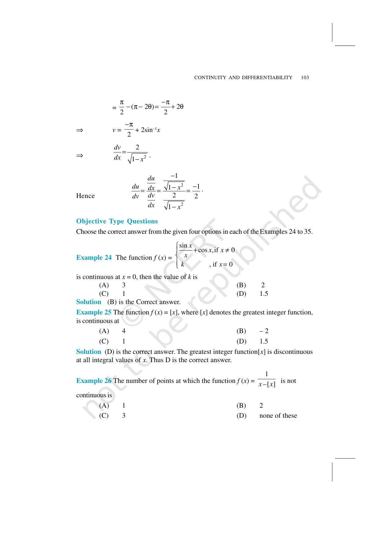NCERT Exemplar Class 12: Mathematics Unit 5 (Continuity And Differentiability) - Page 18