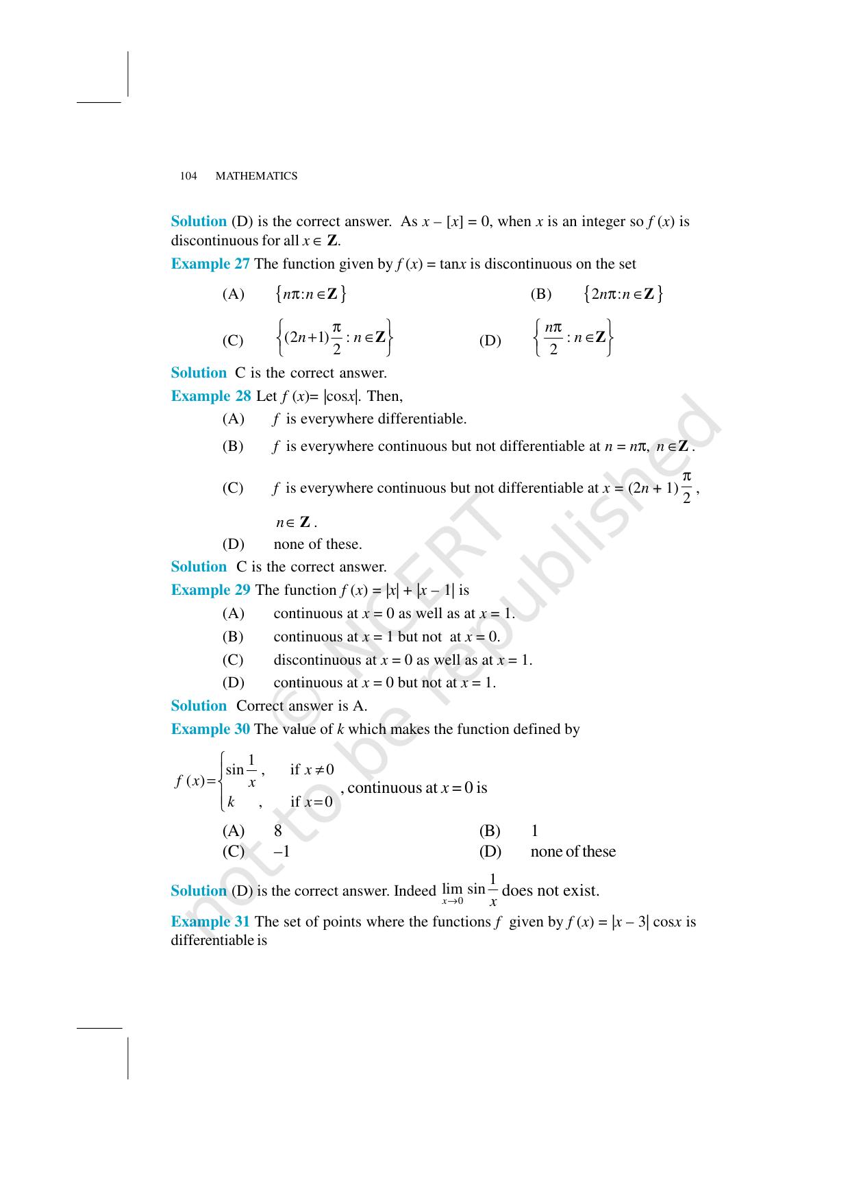 NCERT Exemplar Class 12: Mathematics Unit 5 (Continuity And Differentiability) - Page 19