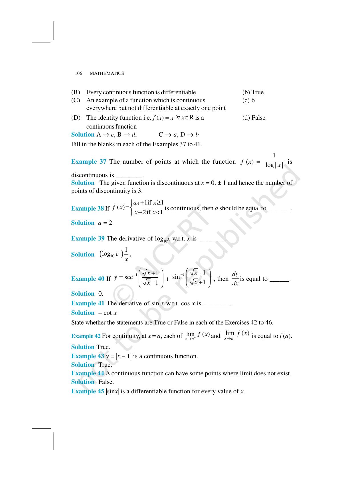 NCERT Exemplar Class 12: Mathematics Unit 5 (Continuity And Differentiability) - Page 21