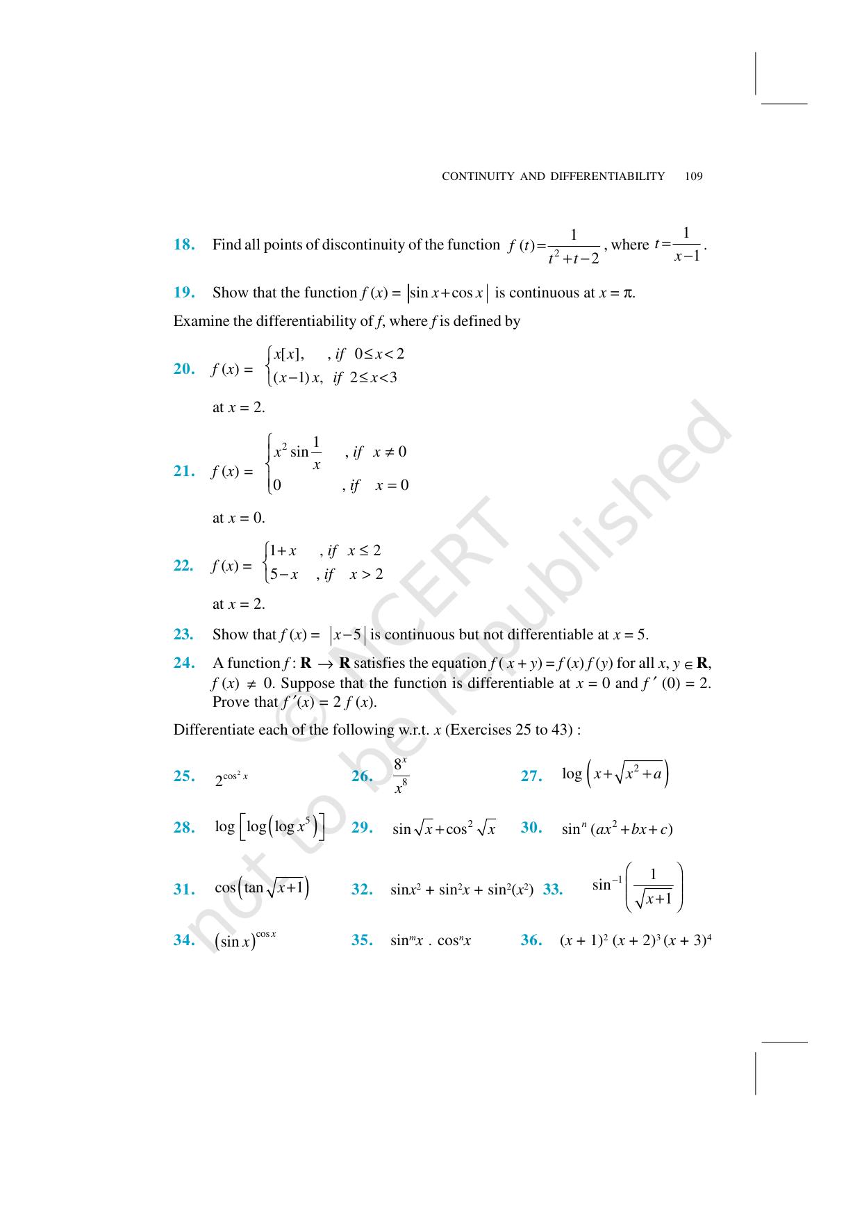 NCERT Exemplar Class 12: Mathematics Unit 5 (Continuity And Differentiability) - Page 24