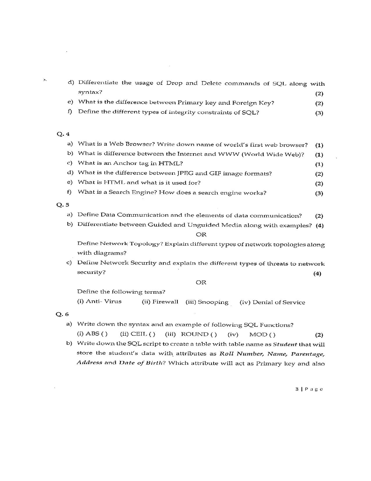 JKBOSE Class 12 Information Practices Model Question Paper - Page 3