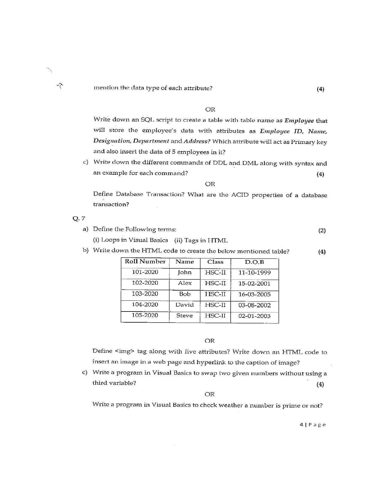JKBOSE Class 12 Information Practices Model Question Paper - Page 4