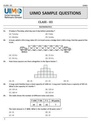 UIMO Class 3 2023 Sample Paper
