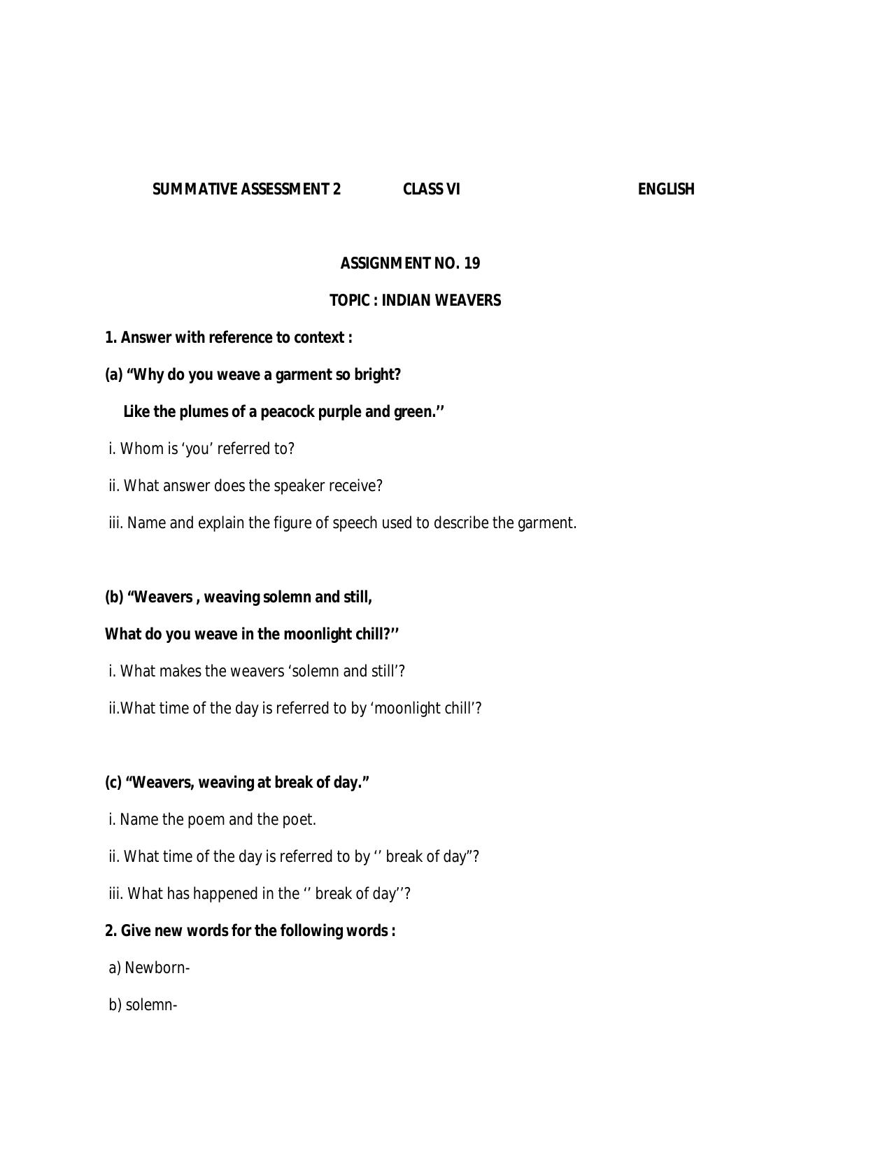 CBSE Worksheets for Class 6 English Practice Assignment 26 - Page 1