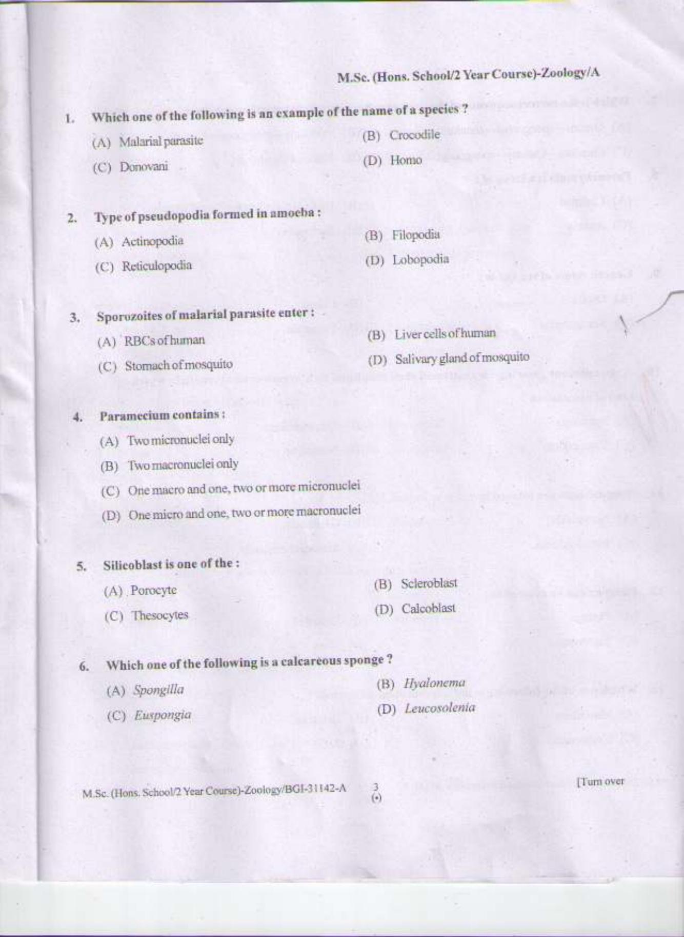 PU CET PG 2015: MSc (HS/2yr)(Zoology) Question Paper - Page 2