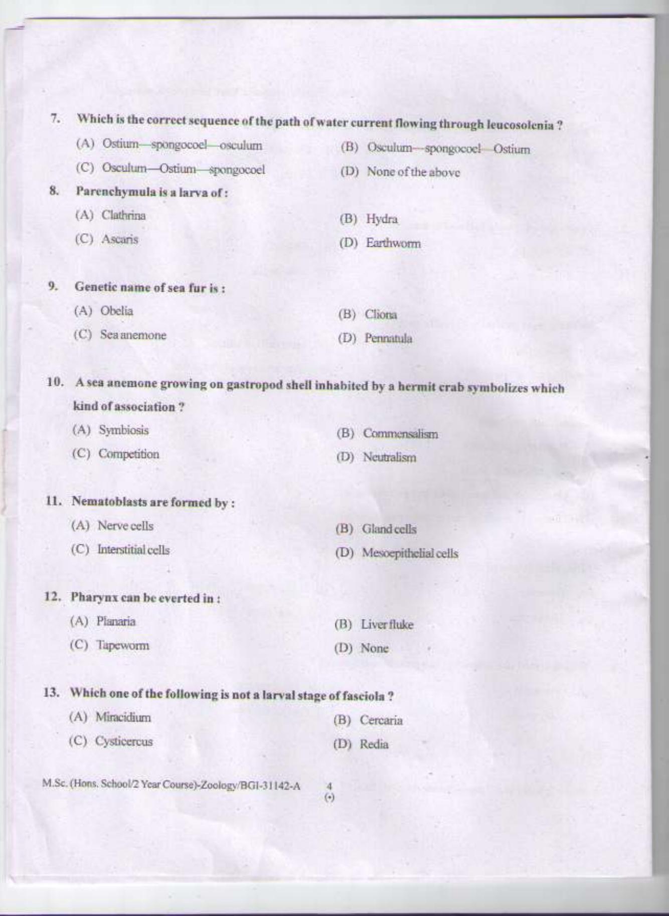 PU CET PG 2015: MSc (HS/2yr)(Zoology) Question Paper - Page 3