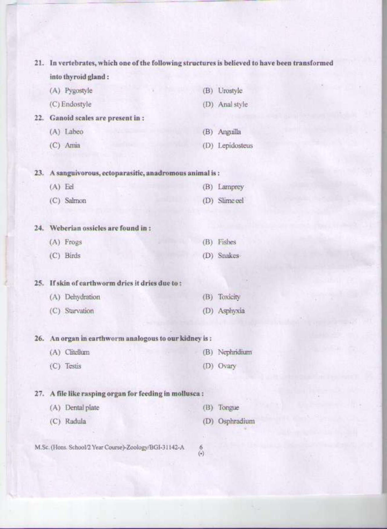 PU CET PG 2015: MSc (HS/2yr)(Zoology) Question Paper - Page 5