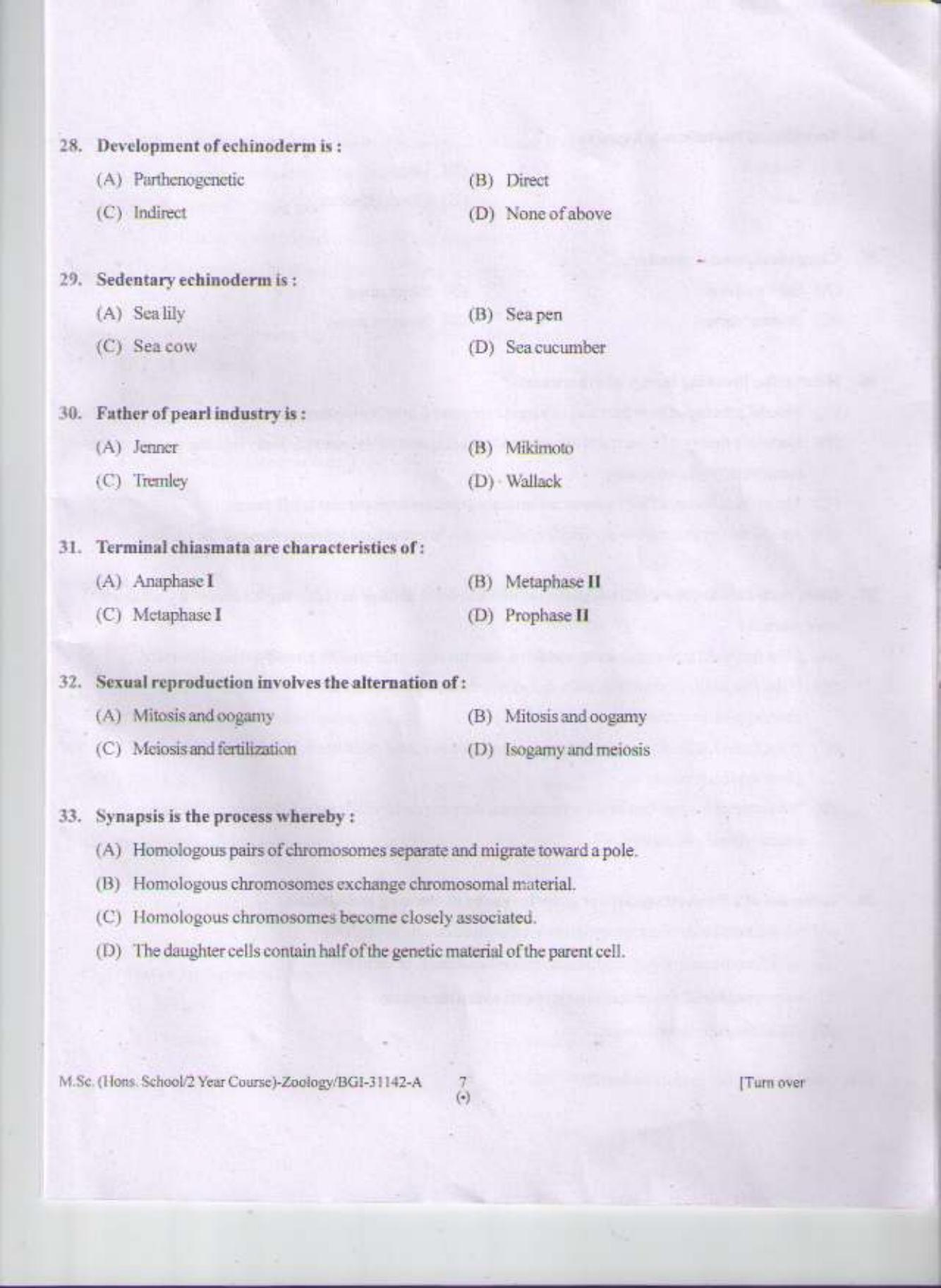 PU CET PG 2015: MSc (HS/2yr)(Zoology) Question Paper - Page 6