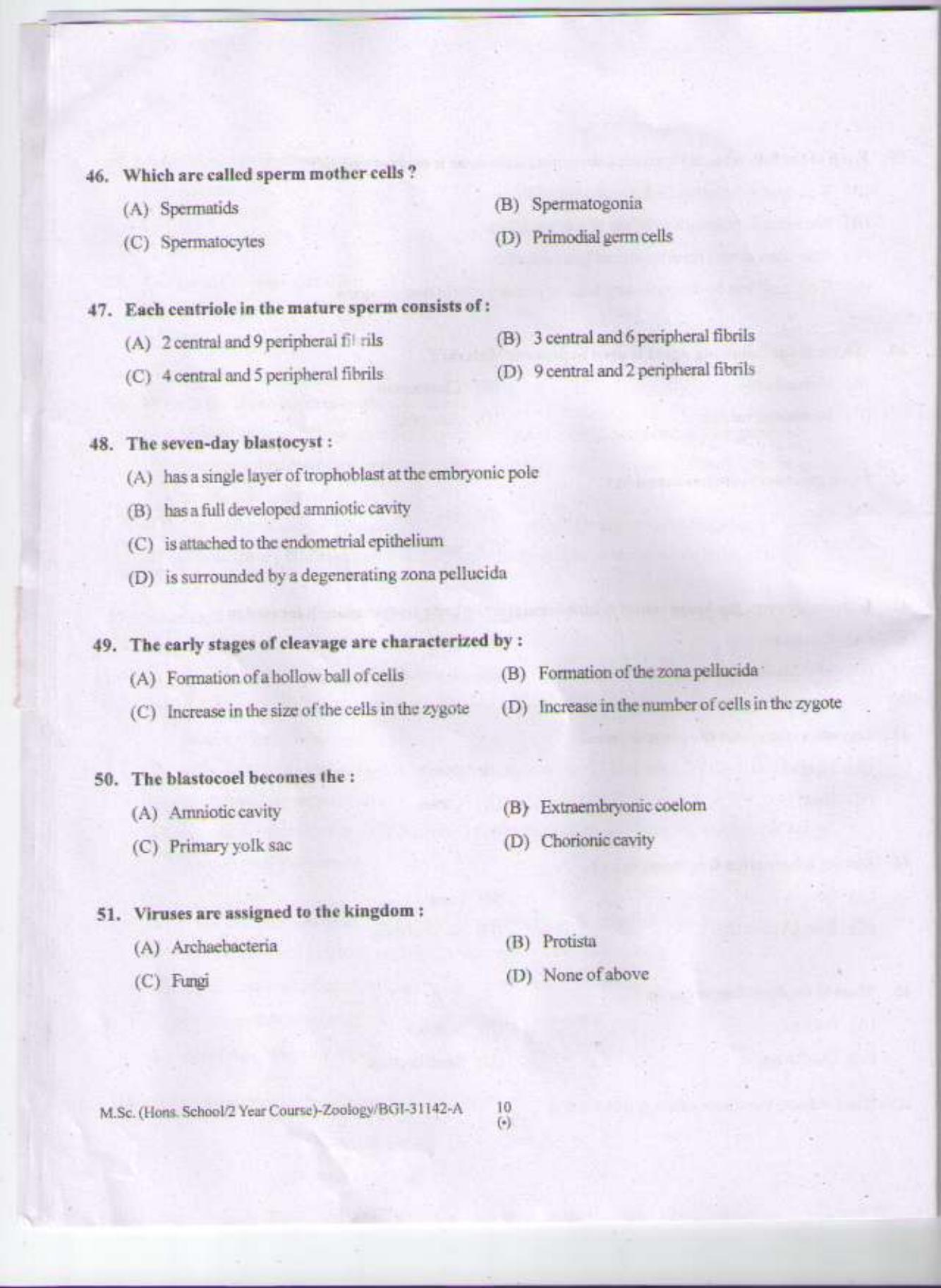 PU CET PG 2015: MSc (HS/2yr)(Zoology) Question Paper - Page 9
