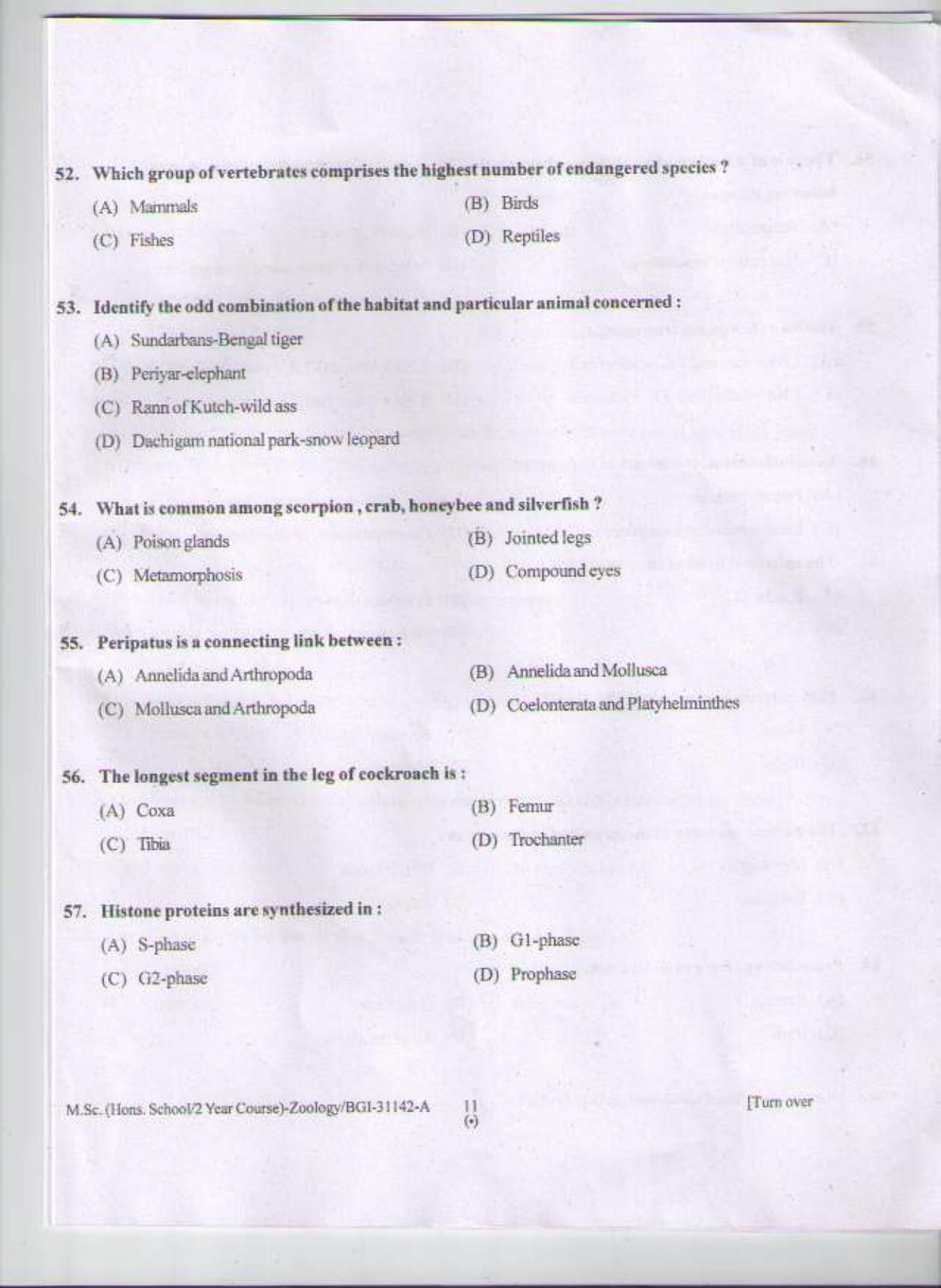 PU CET PG 2015: MSc (HS/2yr)(Zoology) Question Paper - Page 10