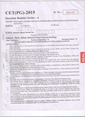 PU CET PG 2015: MSc (HS/2yr)(Zoology) Question Paper
