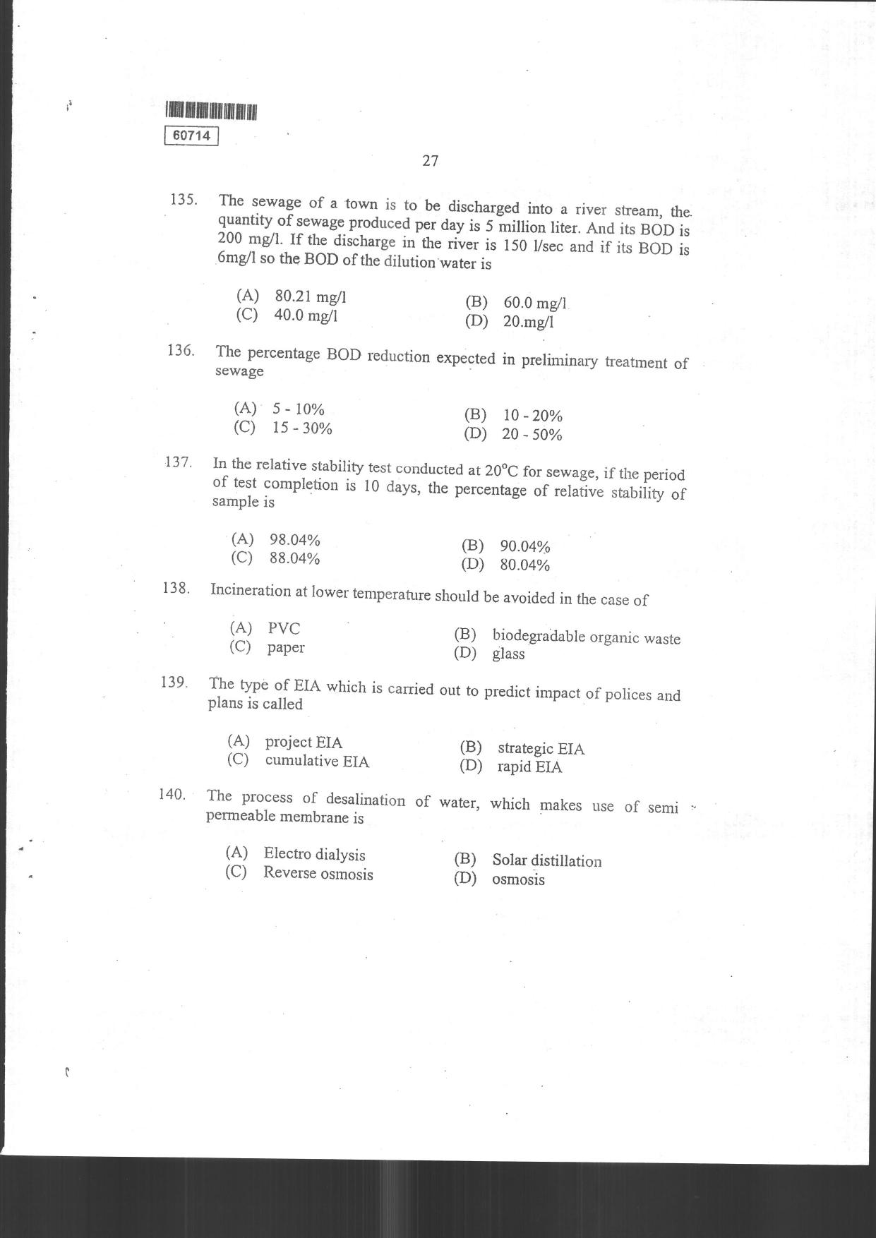 CUSAT CAT 2014 Engineering Science Question Paper - Page 29
