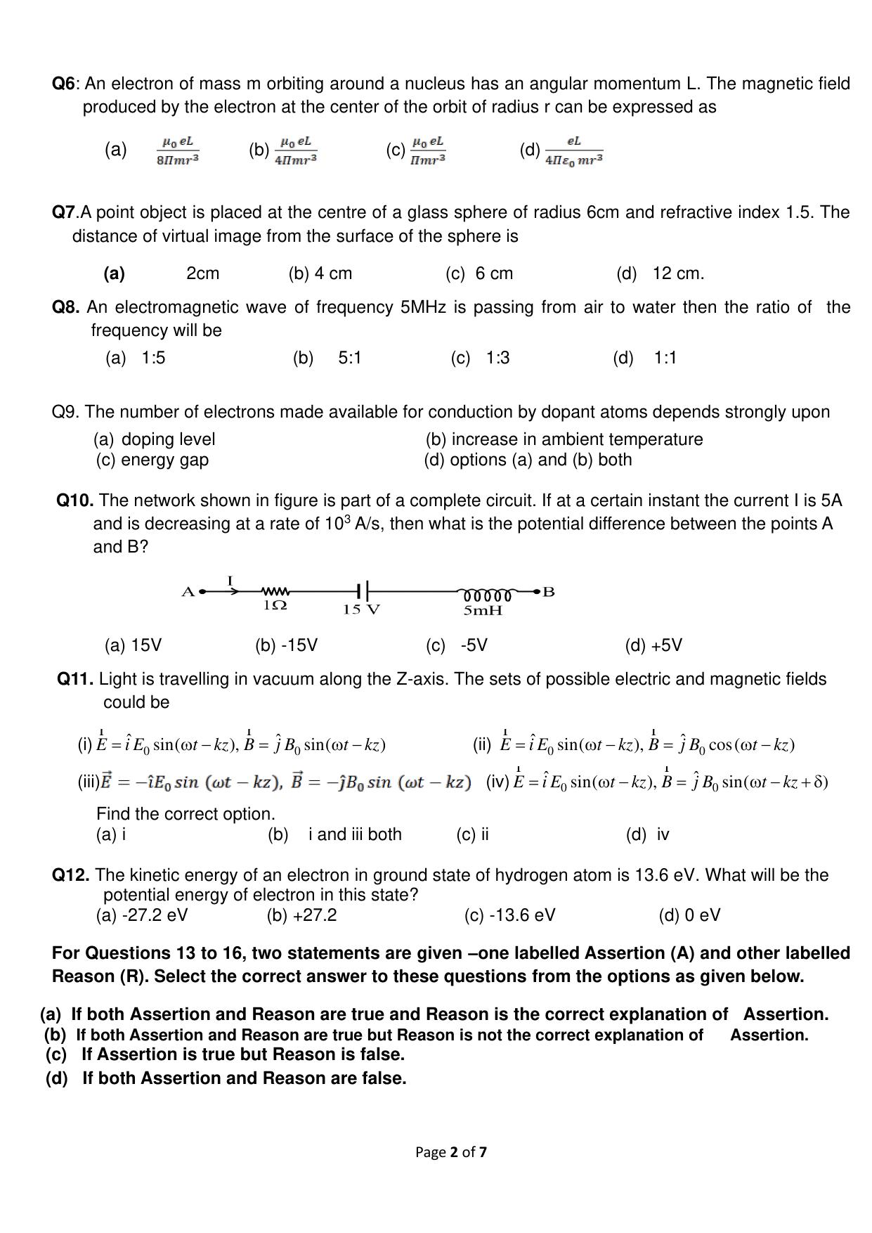 CBSE Class 12 Physics SET 2 Practice Questions 2023-24  - Page 2