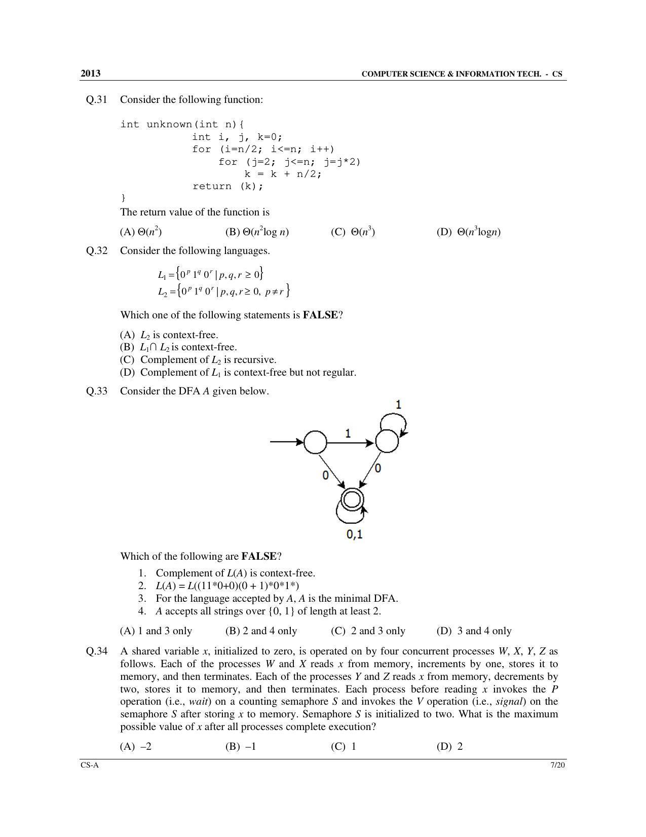 GATE 2013 Computer Science and Information Technology (CS) Question Paper with Answer Key - Page 8