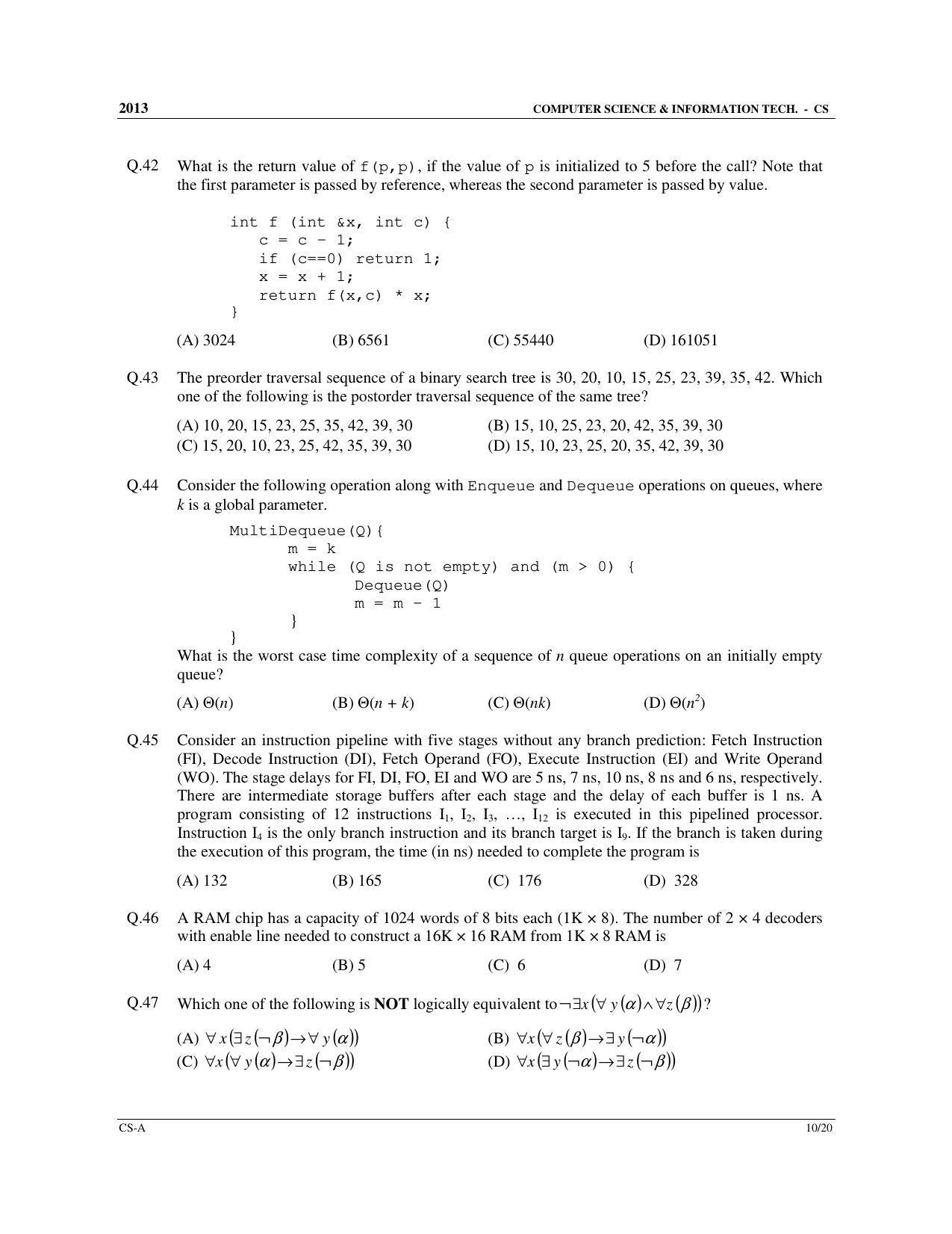 GATE 2013 Computer Science and Information Technology (CS) Question Paper with Answer Key - Page 11