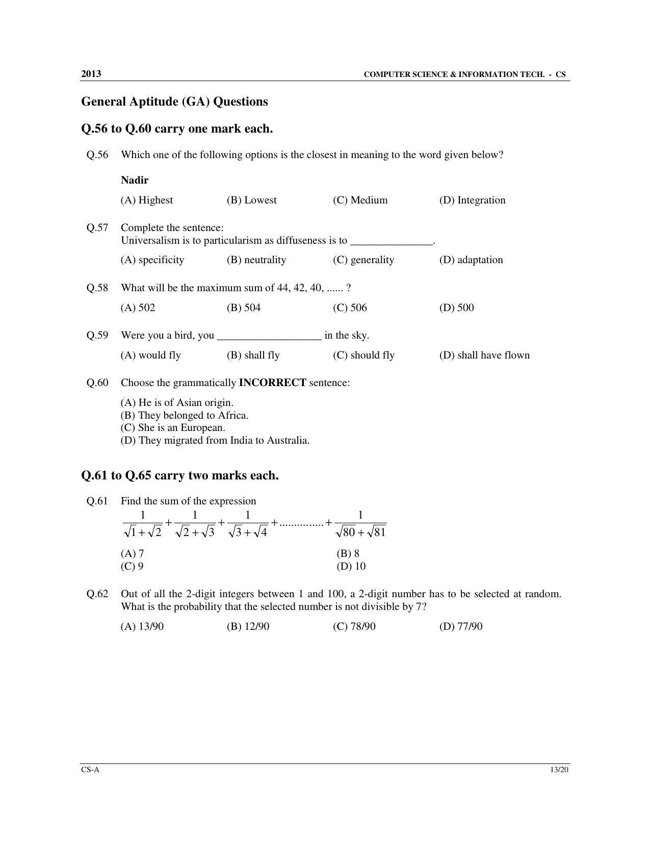 GATE 2013 Computer Science and Information Technology (CS) Question Paper with Answer Key - Page 14