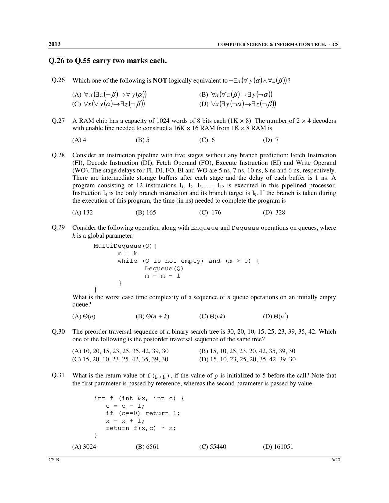 GATE 2013 Computer Science and Information Technology (CS) Question Paper with Answer Key - Page 22