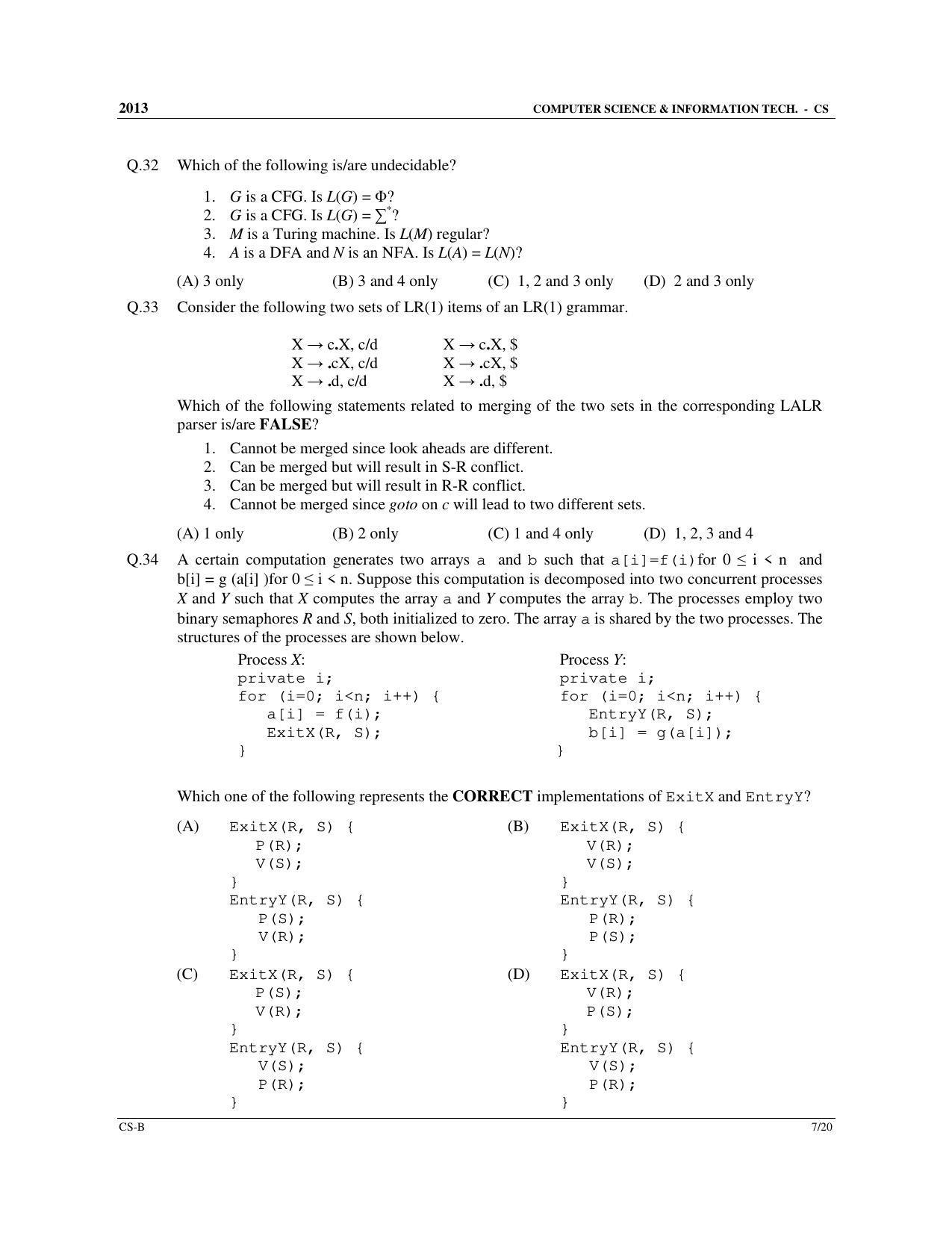 GATE 2013 Computer Science and Information Technology (CS) Question Paper with Answer Key - Page 23