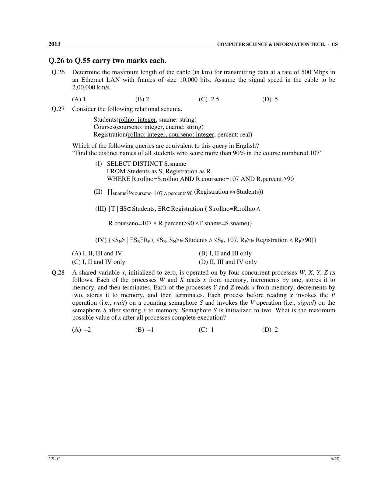 GATE 2013 Computer Science and Information Technology (CS) Question Paper with Answer Key - Page 37