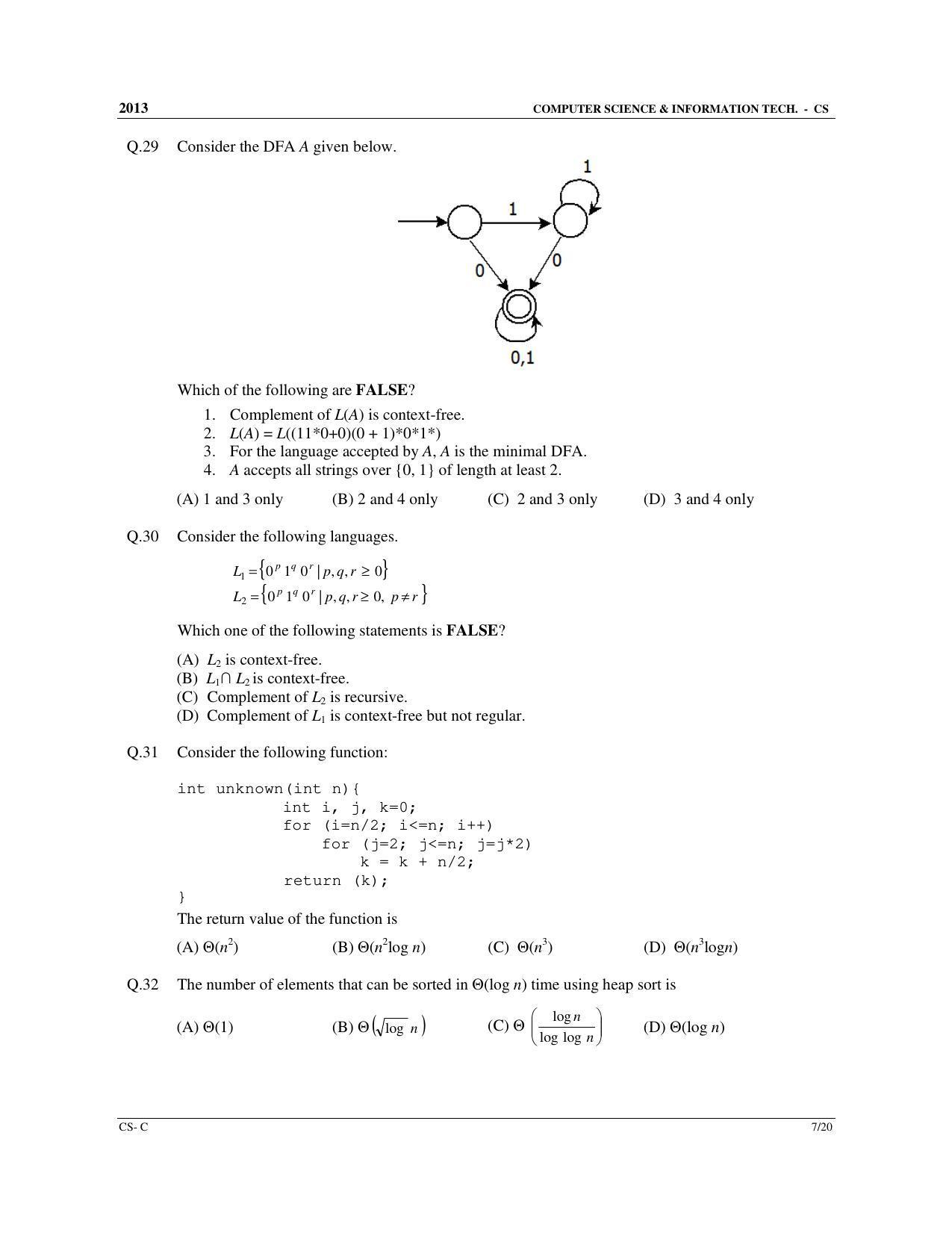 GATE 2013 Computer Science and Information Technology (CS) Question Paper with Answer Key - Page 38